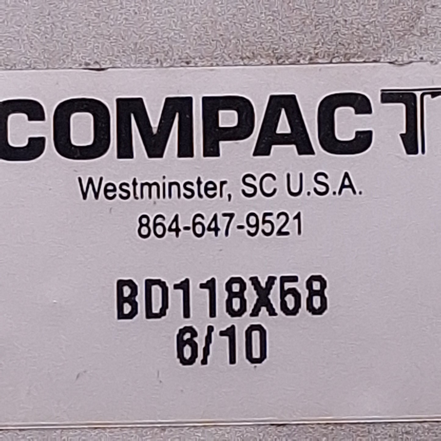 Used Compact BD118X58 Pneumatic Cylinder, 1-1/8in Bore, 5/8in Stroke, 1/8in NPT