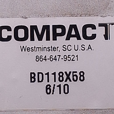 Used Compact BD118X58 Pneumatic Cylinder, 1-1/8in Bore, 5/8in Stroke, 1/8in NPT