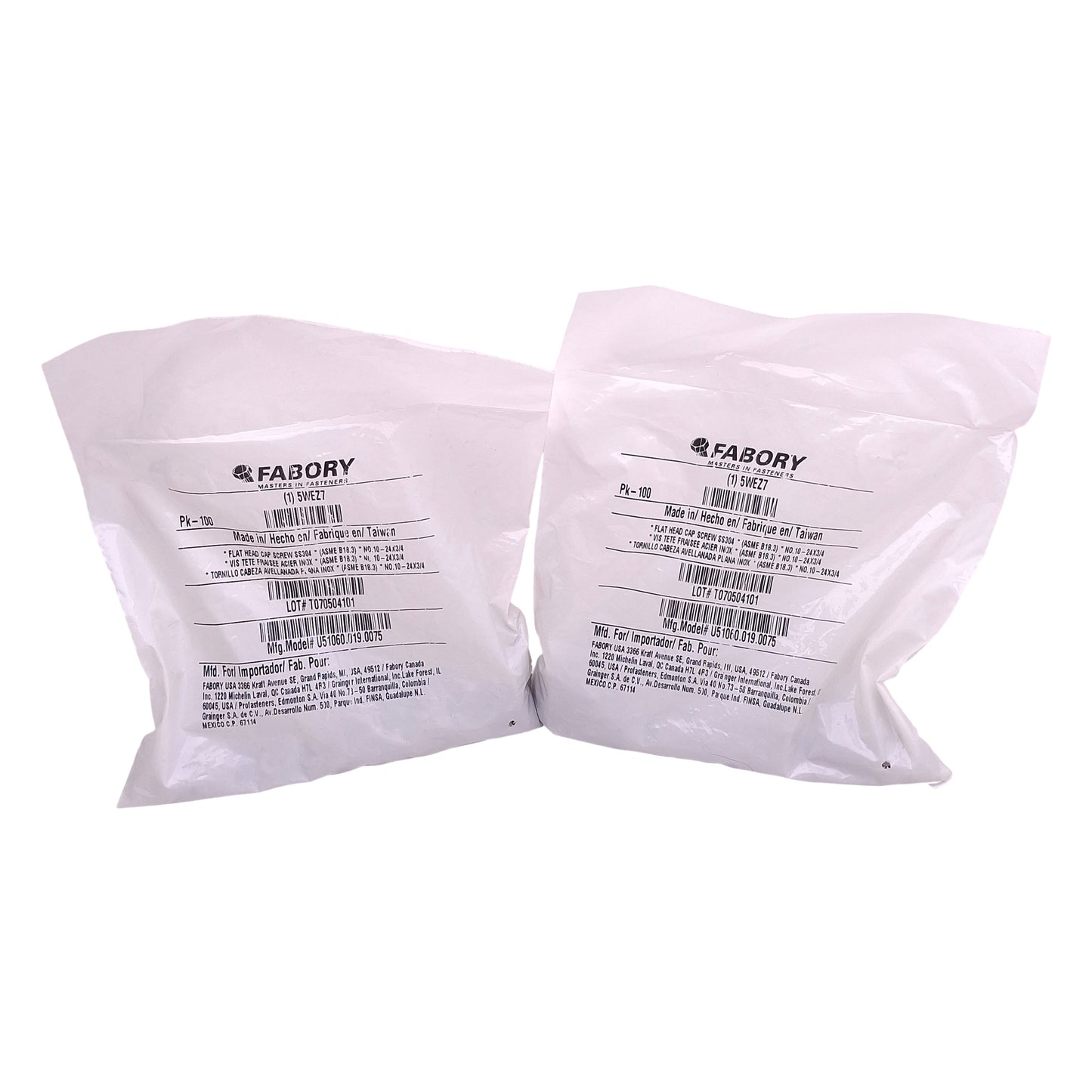 New Lot of 200 Fabory U51060.019.0075 Socket Flat Head Screw #10-24 Thread x 3/4in L