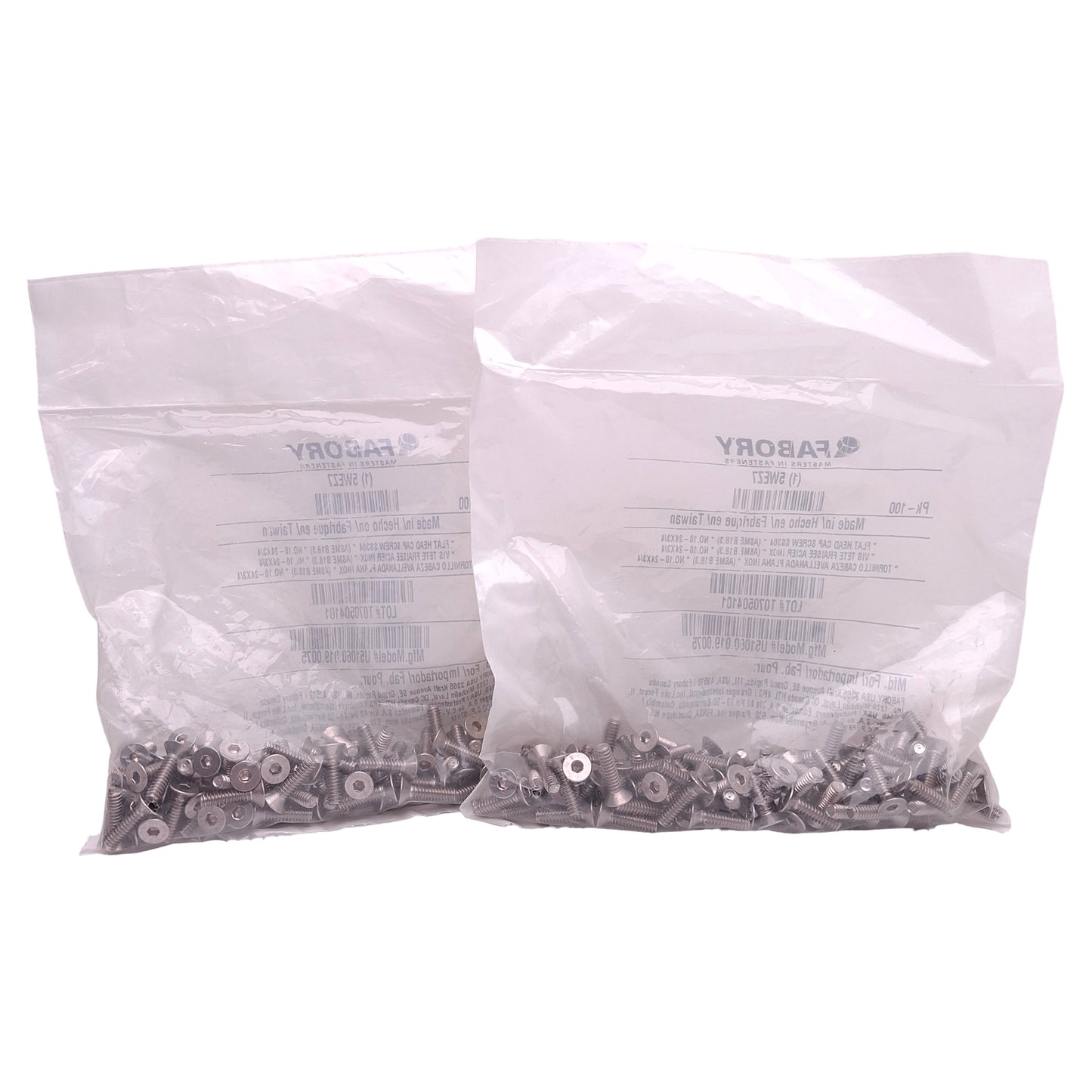 New Lot of 200 Fabory U51060.019.0075 Socket Flat Head Screw #10-24 Thread x 3/4in L