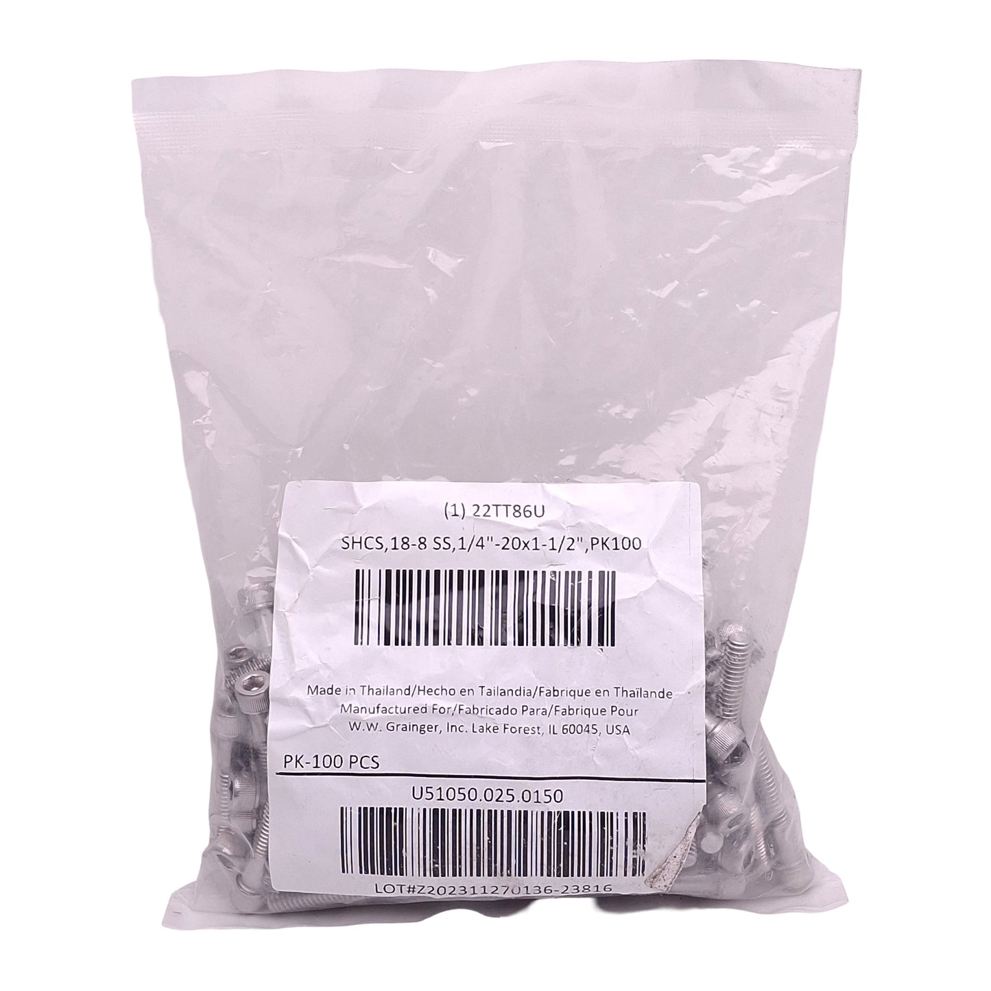 New Lot of 100 Grainger M51050.025.0150 Socket Head Cap Screw 1/4in-20 T x 1-1/2in L