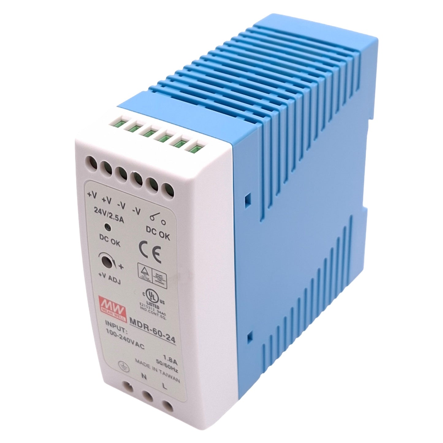 Used Meanwell MDR-60-24 Power Supply, 100-240VAC In, 24VDC 2.5A Out, 60W Max