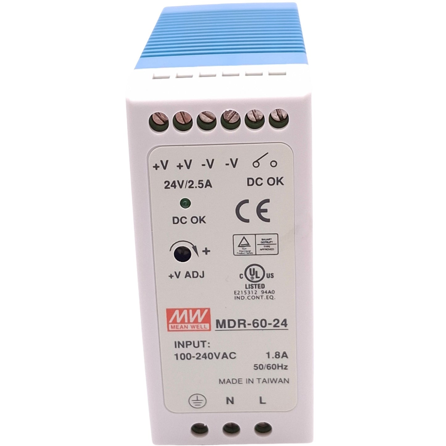 Used Meanwell MDR-60-24 Power Supply, 100-240VAC In, 24VDC 2.5A Out, 60W Max