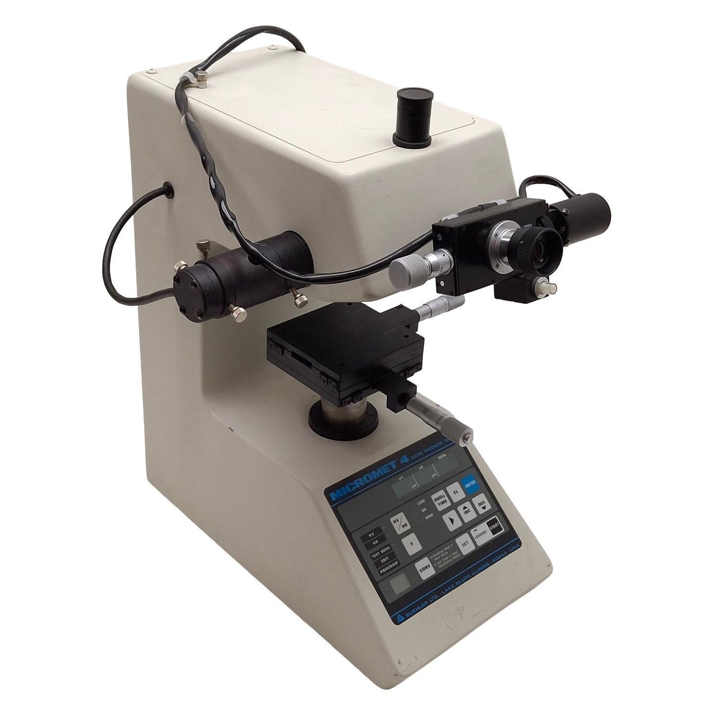 Used Beuhler Micromet 4 Micro Hardness Tester, RS232C, IEEE 488 GPIB, 110VAC *Lens*