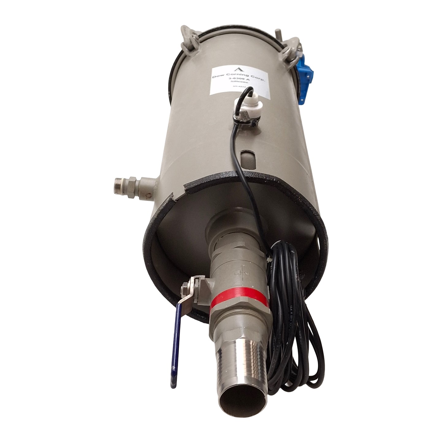 Used Silvan Pressure Tank w/ Binks Mixer Gearbox, 5 Gal, ø9" x 19" Inner, ø2" Outlet