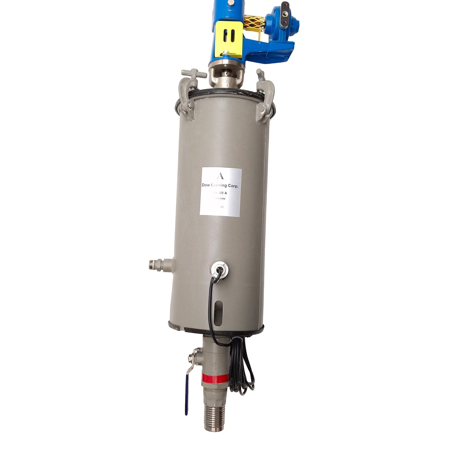 Used Silvan Pressure Tank w/ Binks Mixer Gearbox, 5 Gal, ø9" x 19" Inner, ø2" Outlet