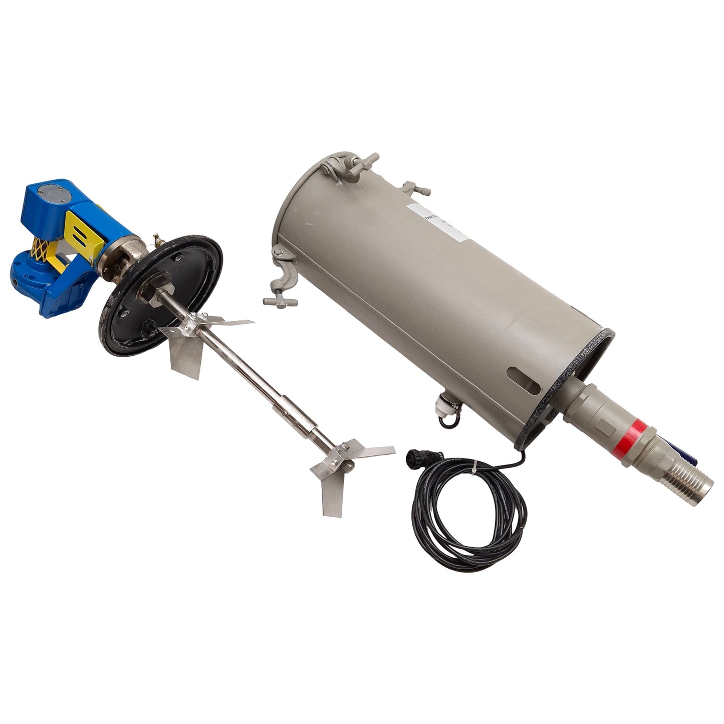 Used Silvan Pressure Tank w/ Binks Mixer Gearbox, 5 Gal, ø9" x 19" Inner, ø2" Outlet