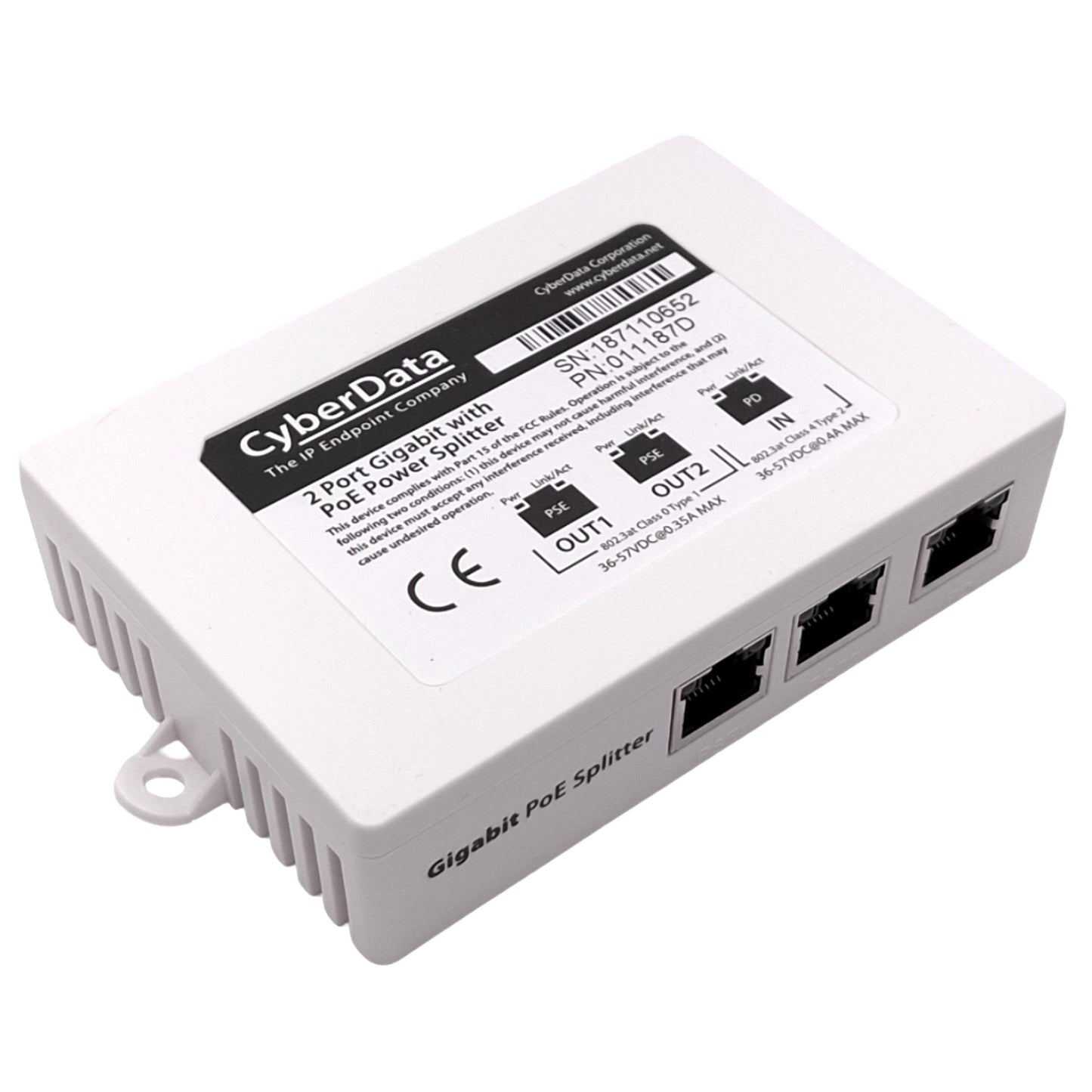 New – Open box CyberData 011187D Gigabit Switch w/ PoE Power Splitter, 2-Port, RJ45, 36-56VDC