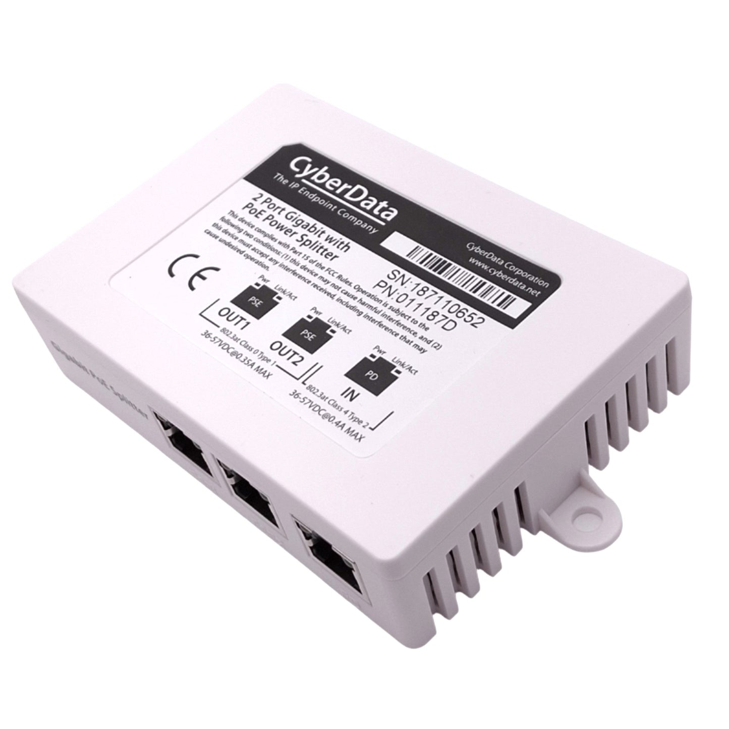 New – Open box CyberData 011187D Gigabit Switch w/ PoE Power Splitter, 2-Port, RJ45, 36-56VDC