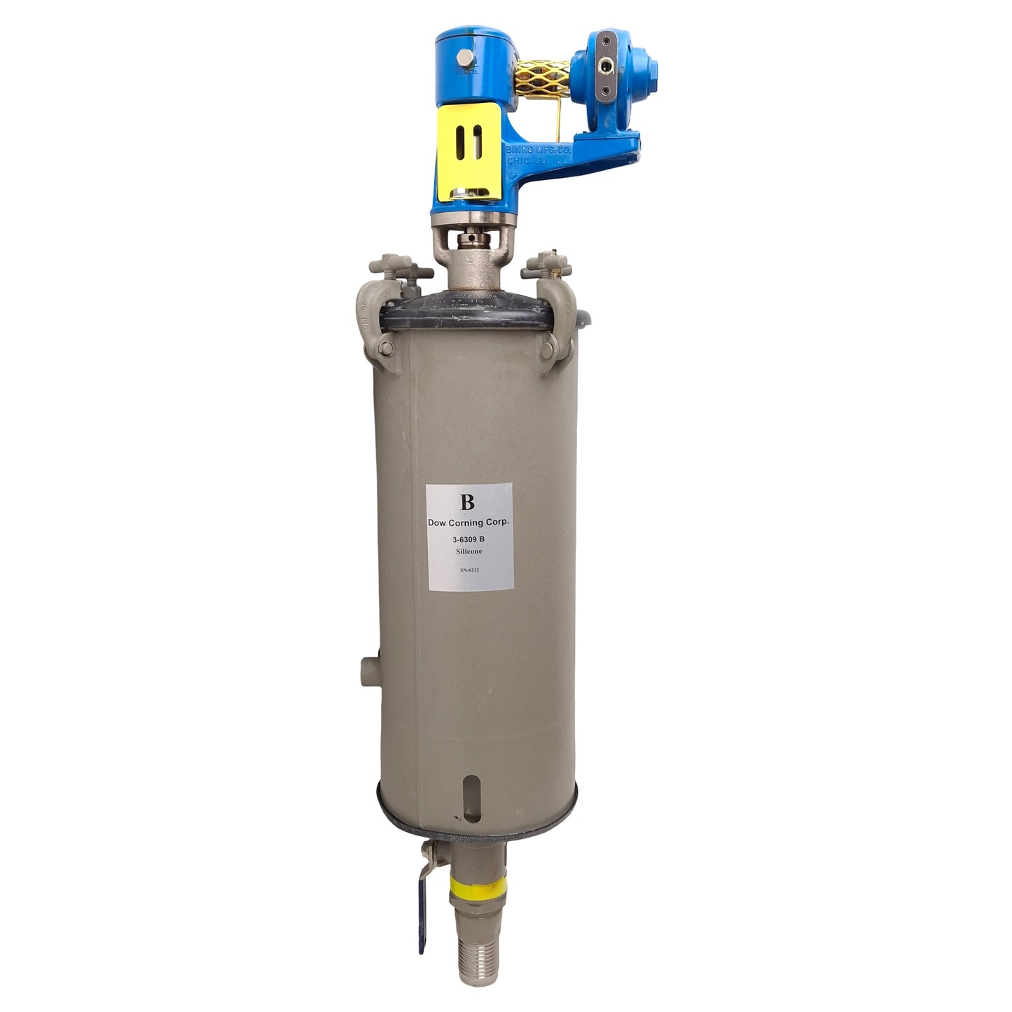 Used Silvan Pressure Tank w/ Binks Mixer Gearbox, ø9" x 19" Inner, 5 Gal, ø2" Outlet