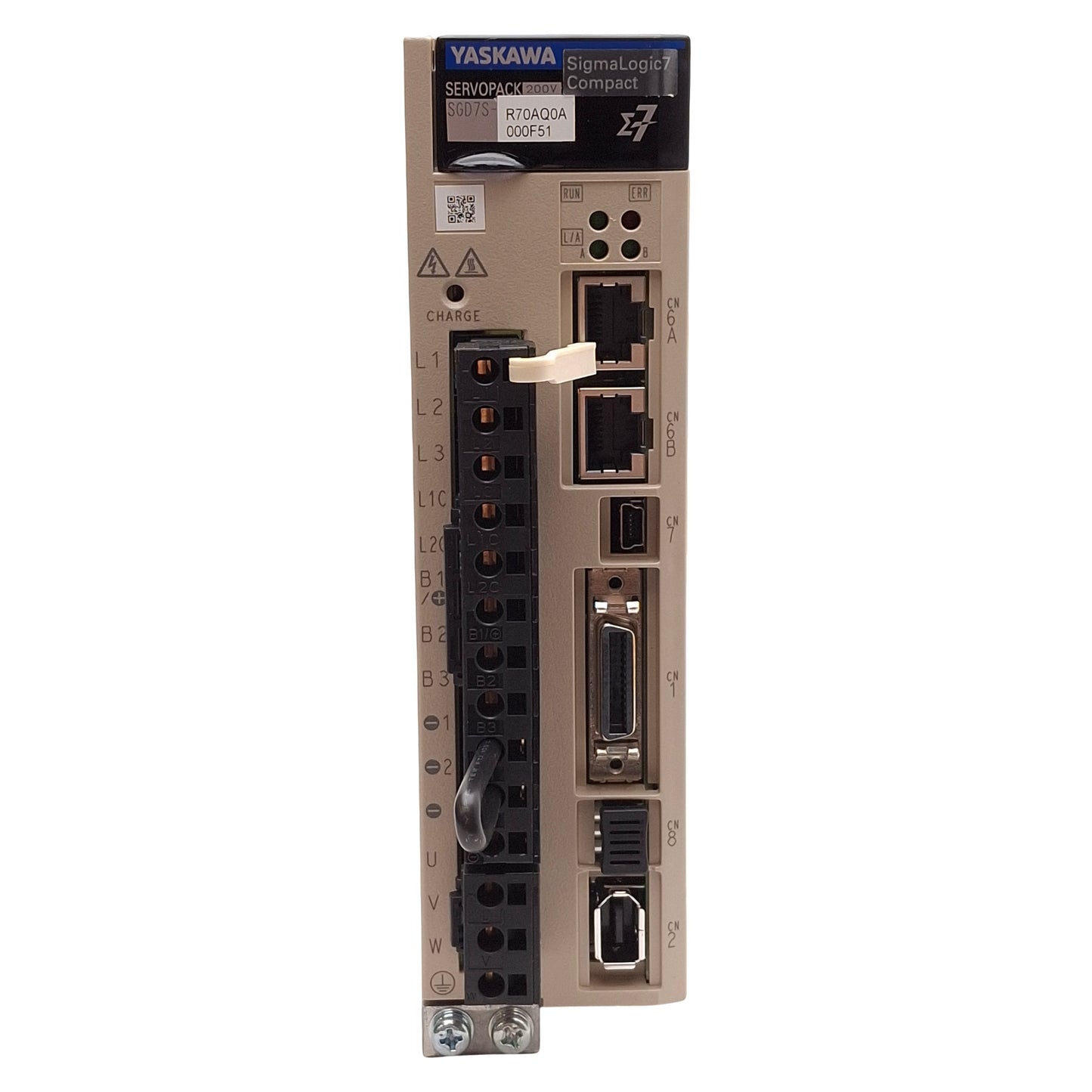 New Yaskawa SGD7S-R70AQ0A000F51 SigmaLogic7 Compact Servopack, 50W, 3Ø 240VAC, 500Hz