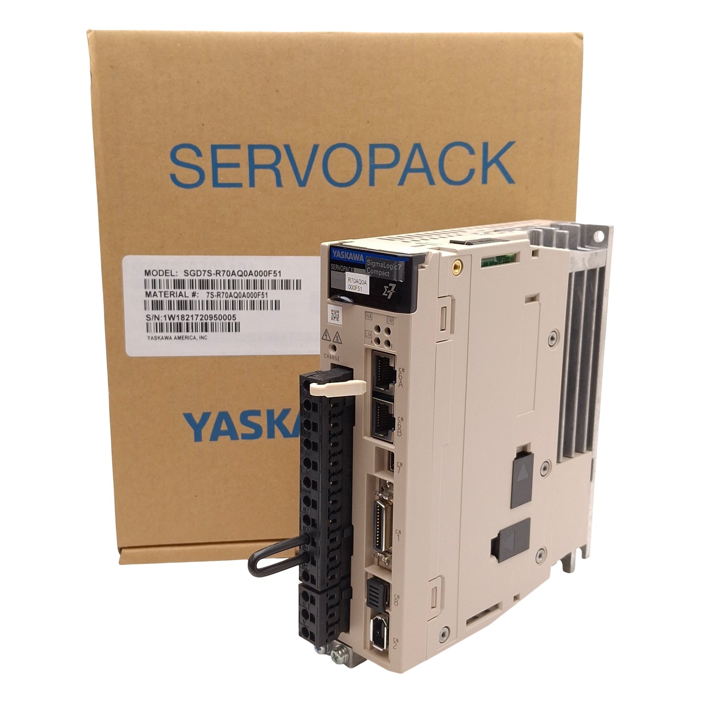 New Yaskawa SGD7S-R70AQ0A000F51 SigmaLogic7 Compact Servopack, 50W, 3Ø 240VAC, 500Hz