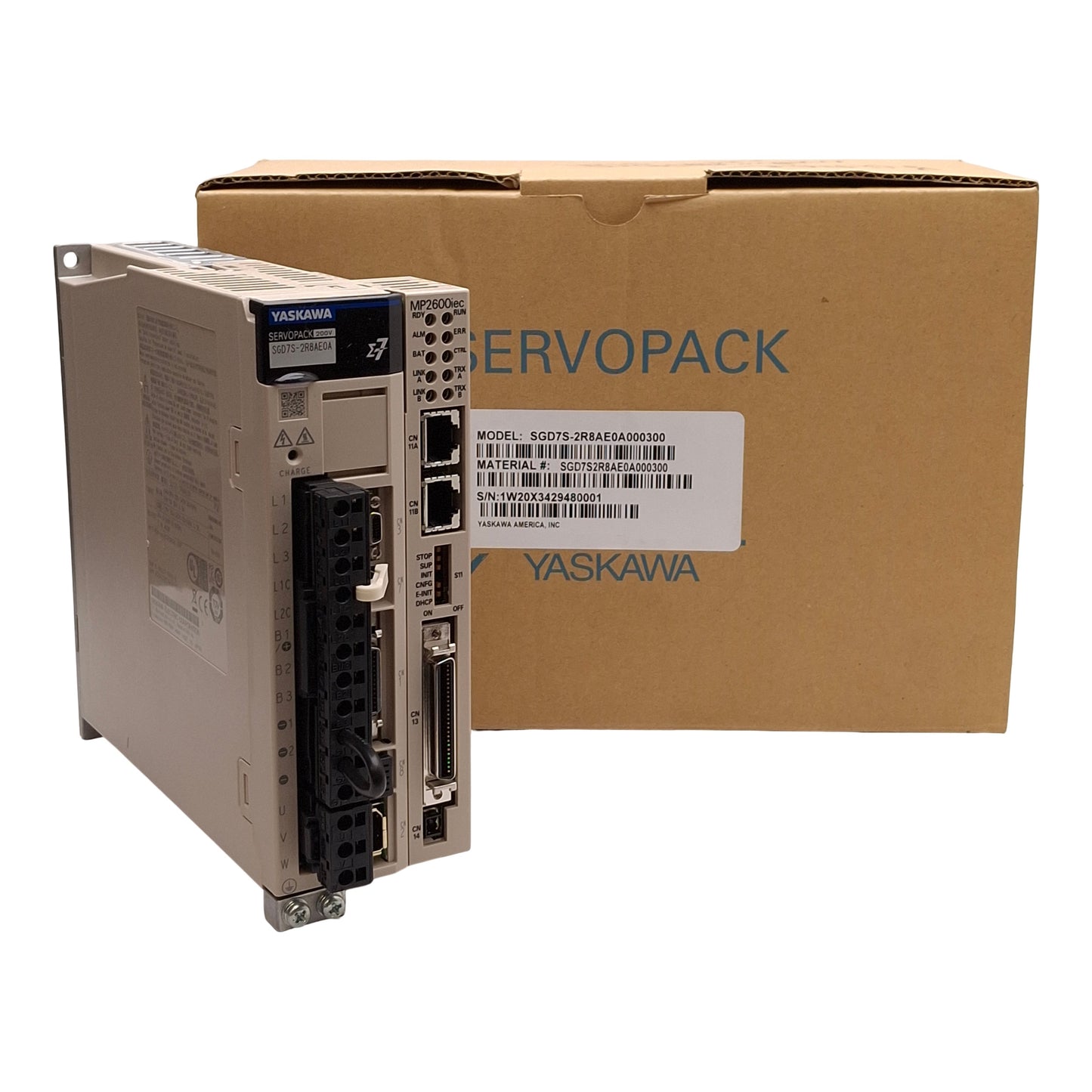 New Yaskawa SGD7S-2R8AE0A000300 SigmaLogic7 Compact Servopack 400W, 3Ø 240VAC, 500Hz