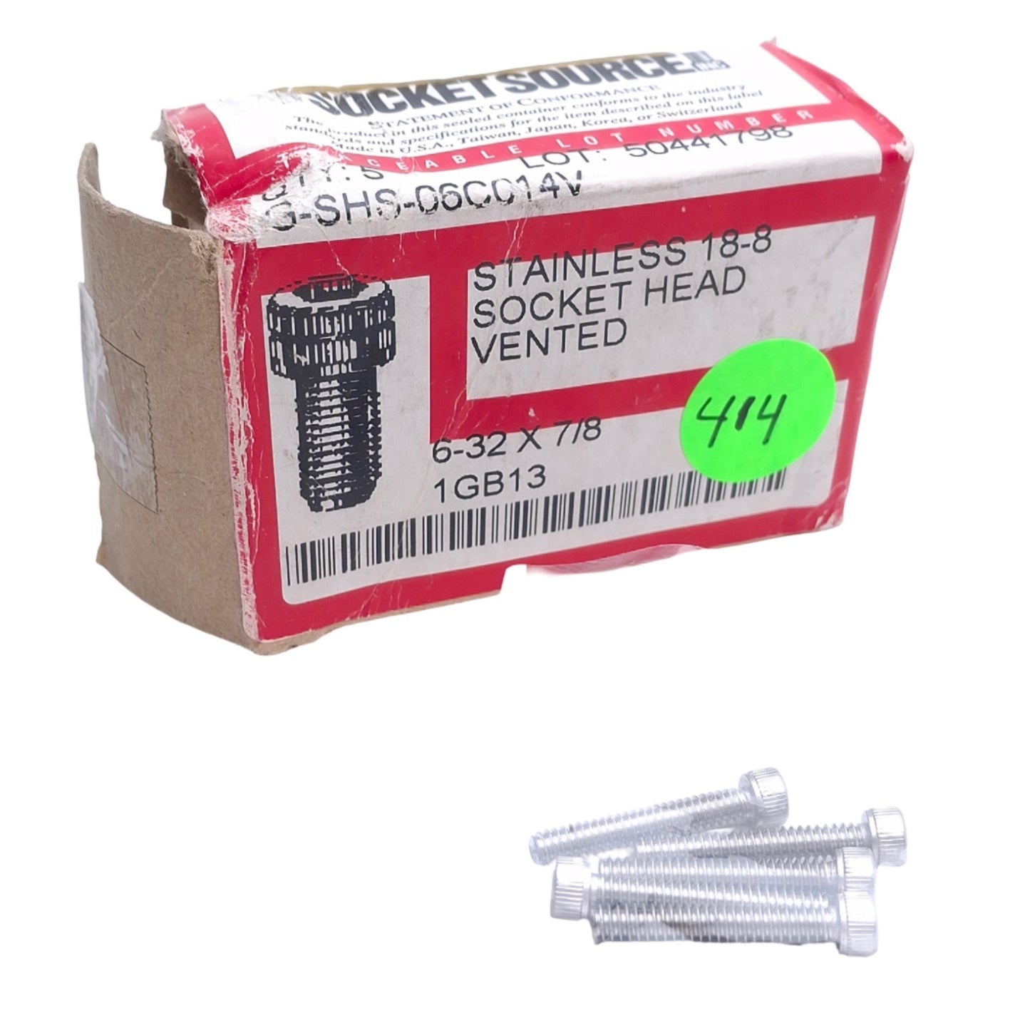 New Lot of 5 Socket Source G-SHS-06C014V SS Socket Head Vented 6-32 Thread, 7/8in