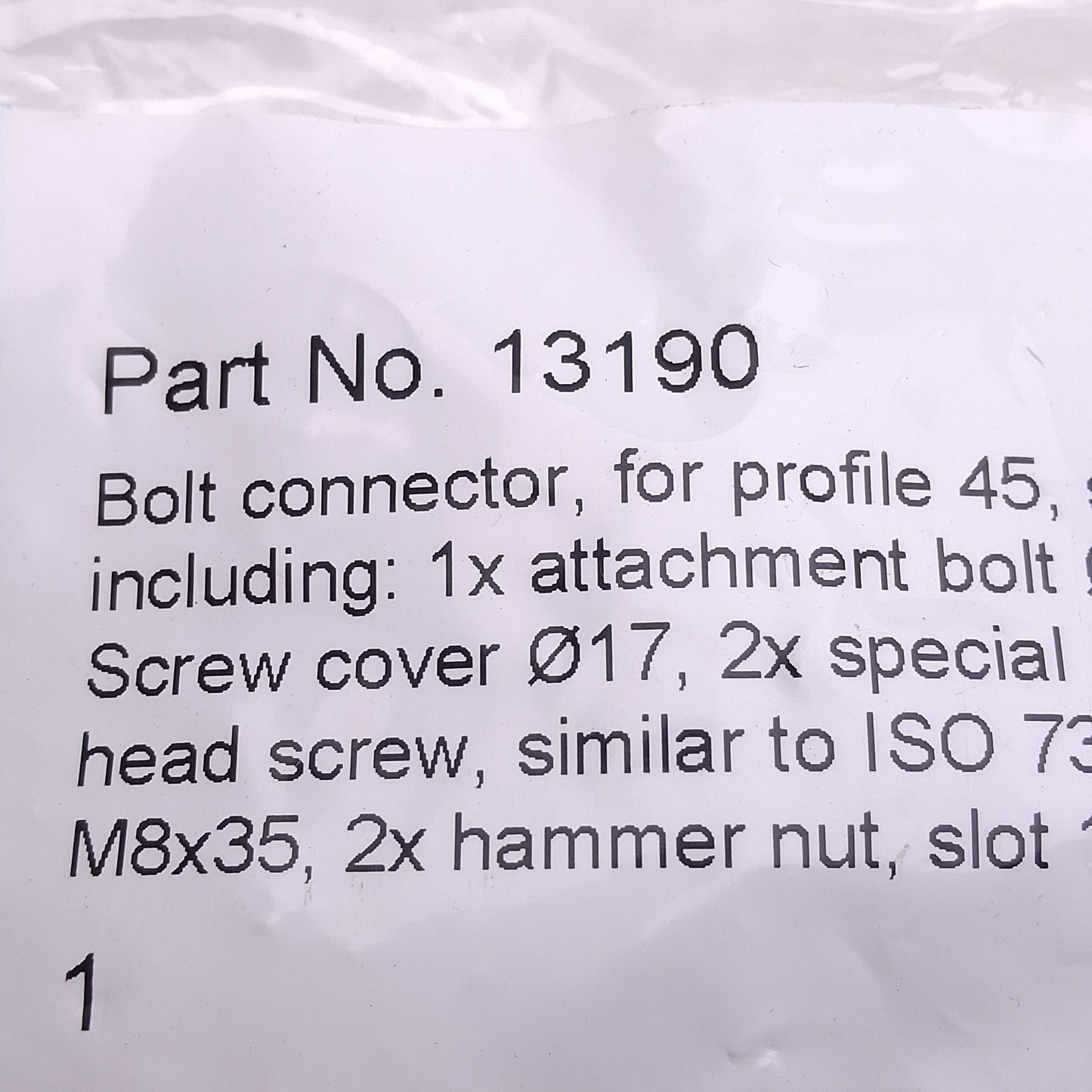 New Lot of 4 80/20 13190 Bolt Connector, 45 Series, M8 x 35, 42 L x 19 W x 44.4mm H