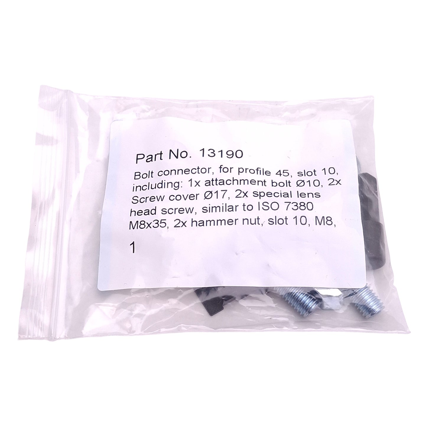 New Lot of 4 80/20 13190 Bolt Connector, 45 Series, M8 x 35, 42 L x 19 W x 44.4mm H