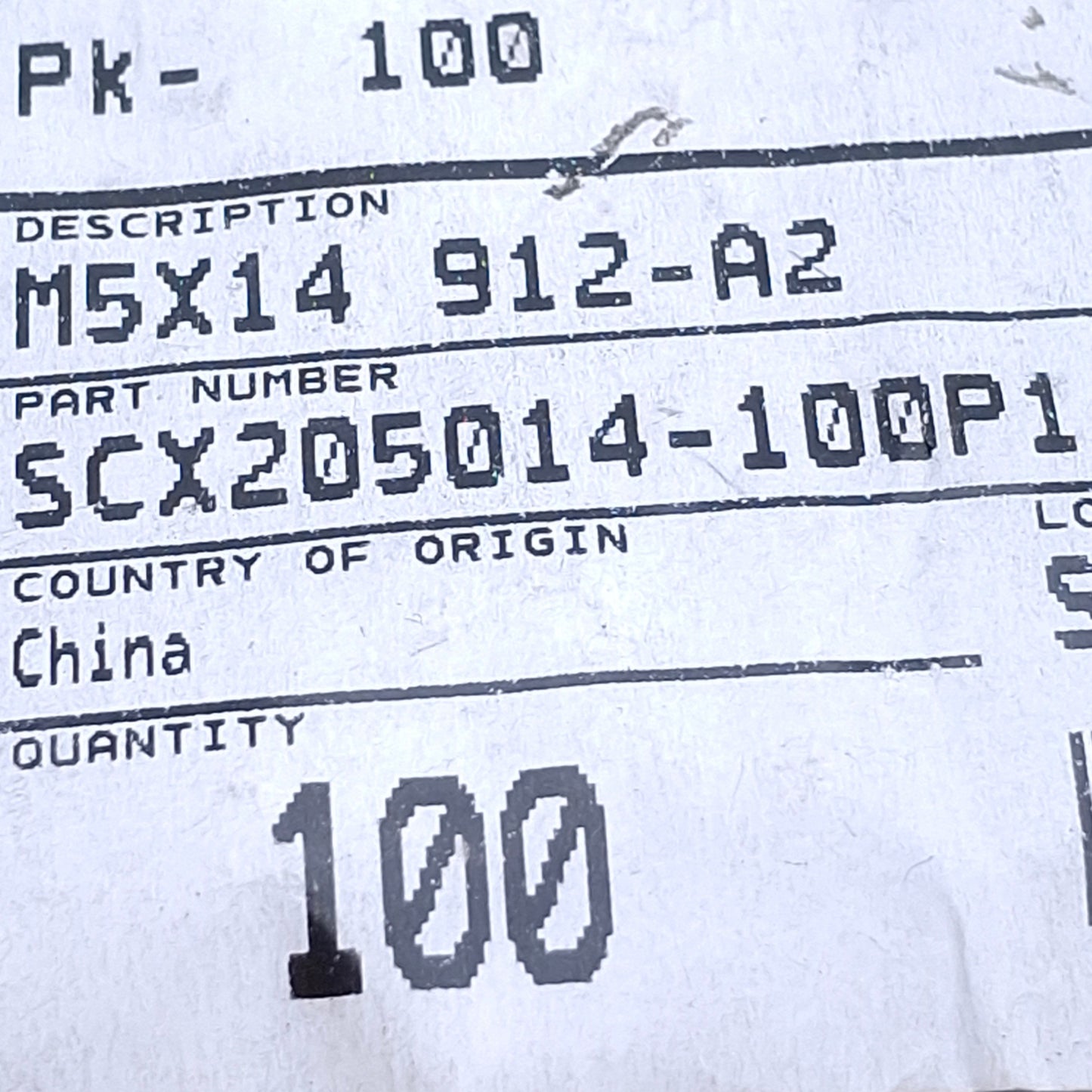 New Lot of 100 SCX205014-100P1 SS Socket Head Cap Screw M5 Thread, 14mm Length