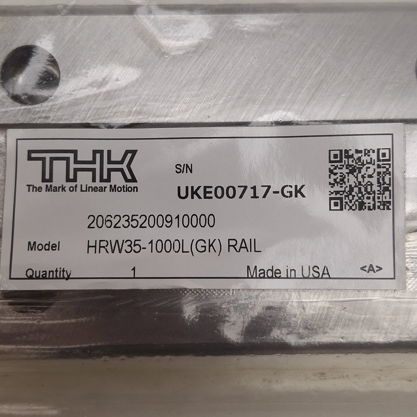 New THK HRW35-1000L(GK) Linear Guide Rail, 69mm W x 19mm H x 1000mm L, 80mm Pitch