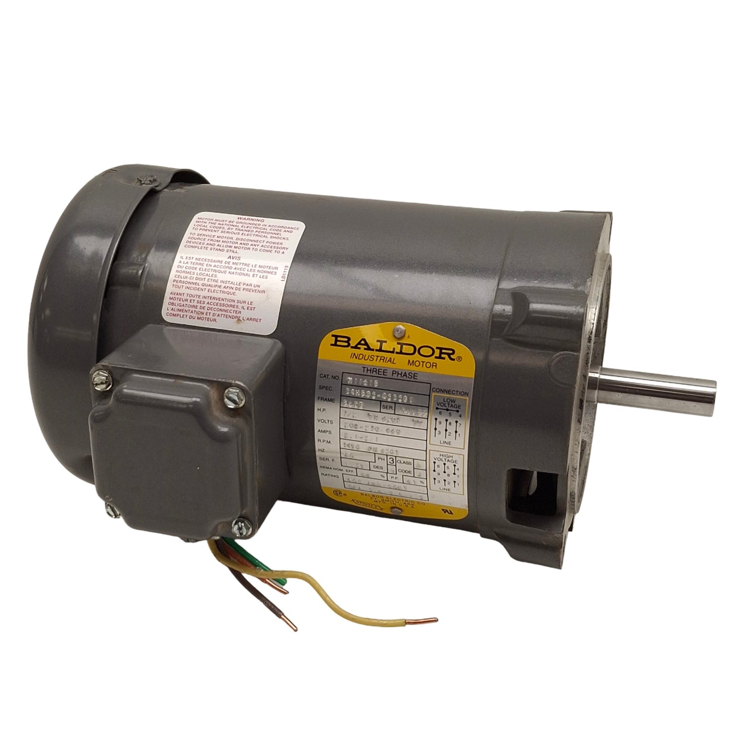 Used Baldor M11615 Pump Motor, 56CZ Frame, 208-230/460VAC 3-Ph, 3450RPM, ø5/8in Shaft