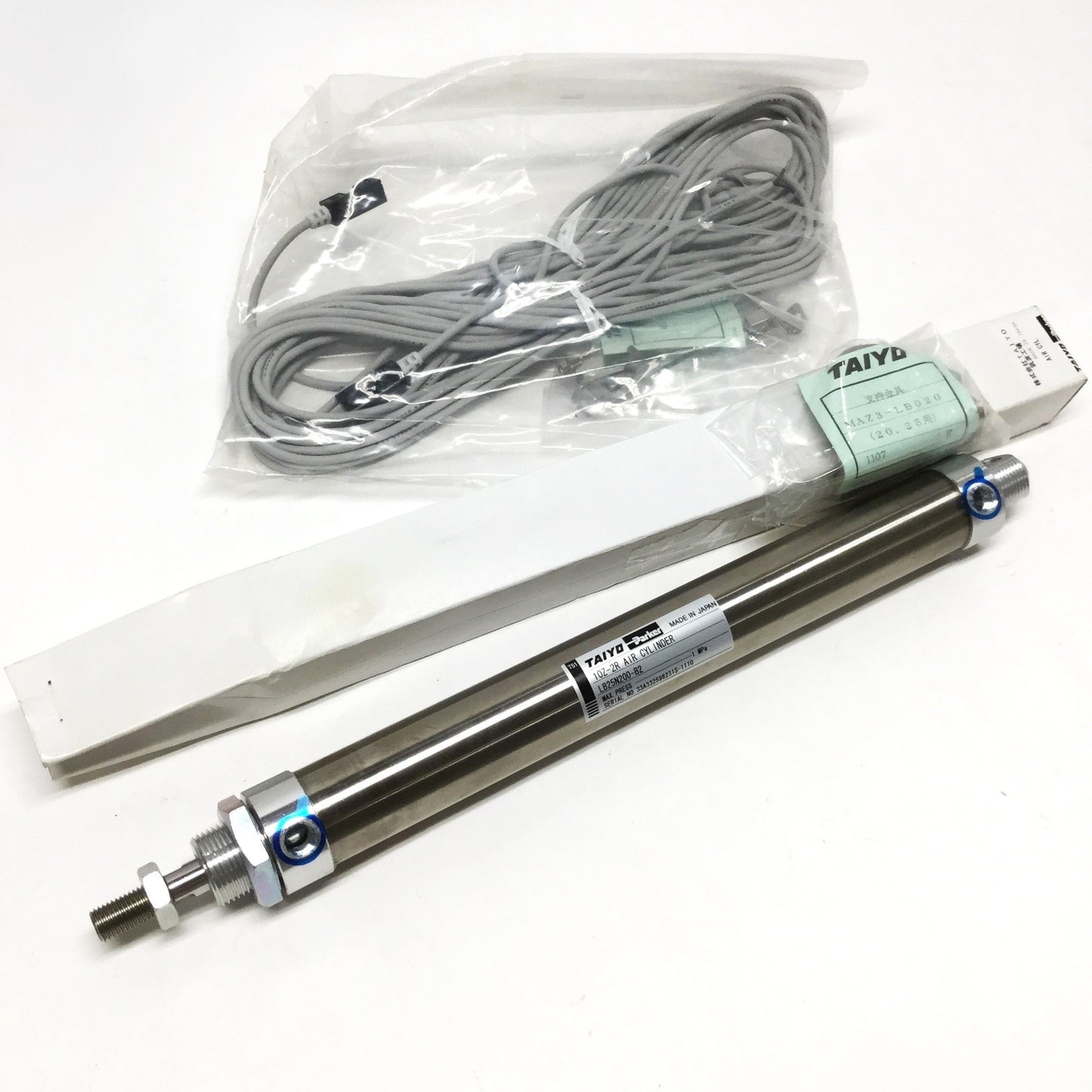 New Taiyo Parker 10Z-2R LB25N200-B2 Air Cylinder Ø25mm Bore, 200mm Stroke w/Switches