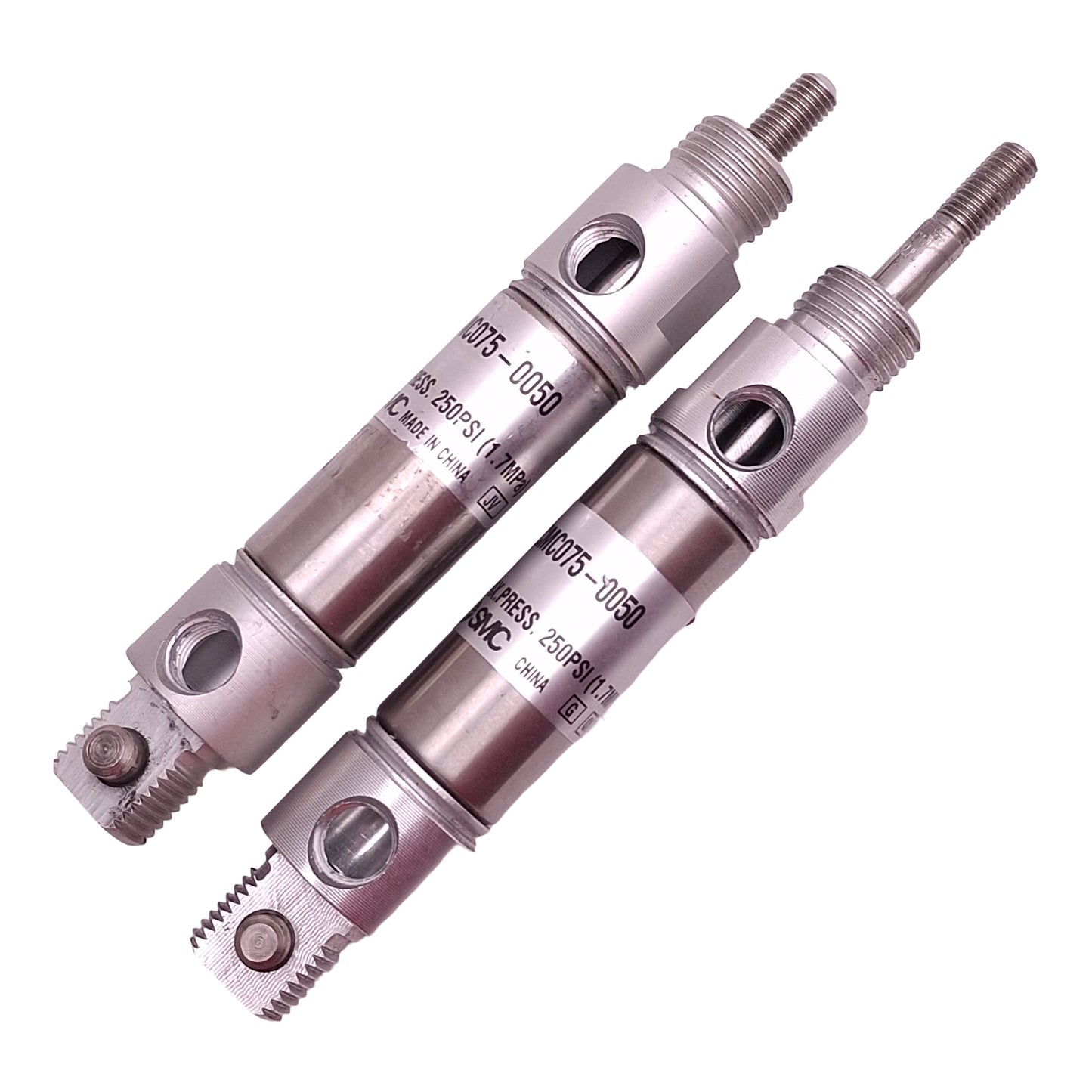 Used Lot of 2 SMC NCMC075-0050 Pneumatic Cylinder 3/4in Bore, 1/2in Stroke, 1/8in NPT