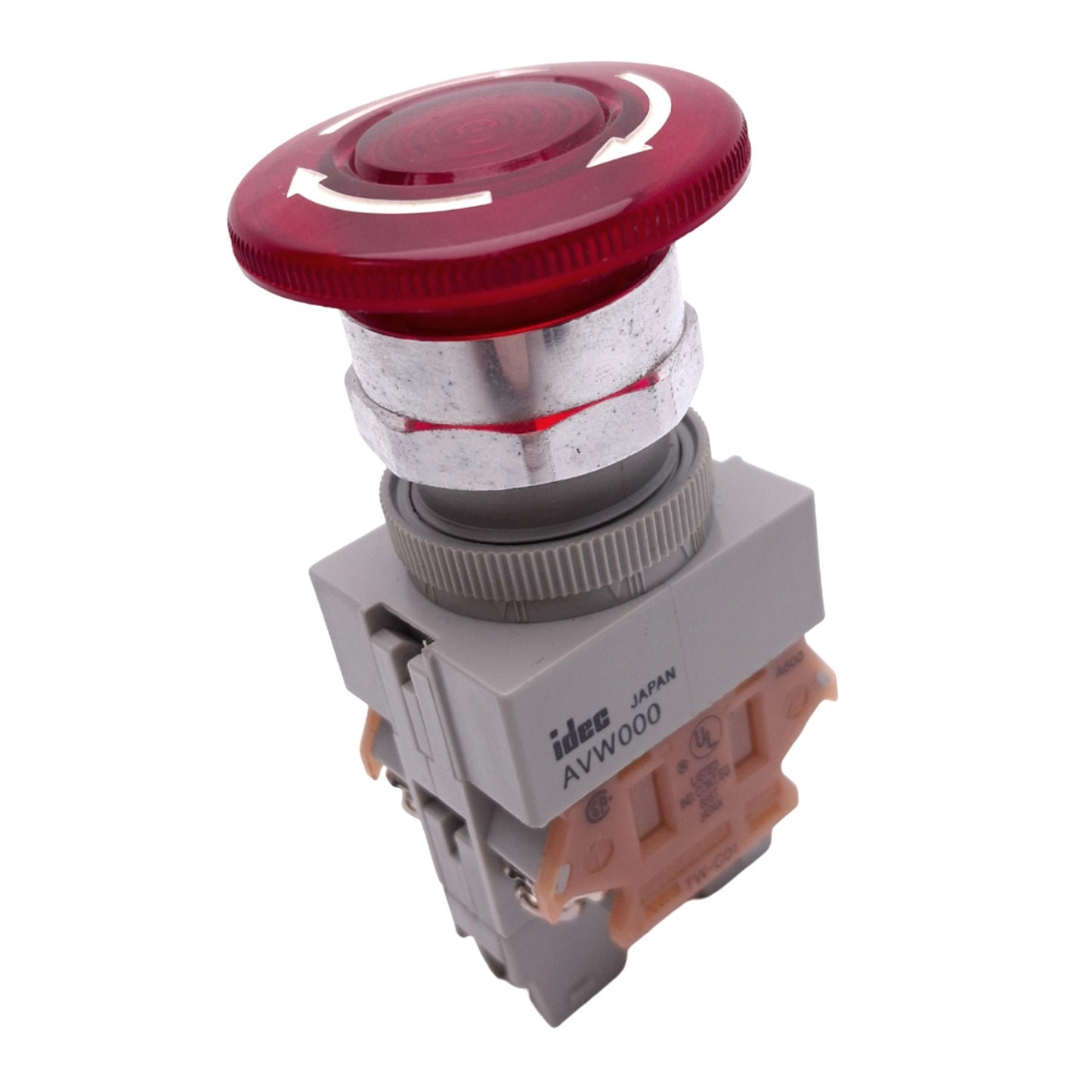 Used IDEC AVW402-R Red Illuminated Push/Twist E-Stop Switch, ø22mm, 2NC, 600V 10A Max