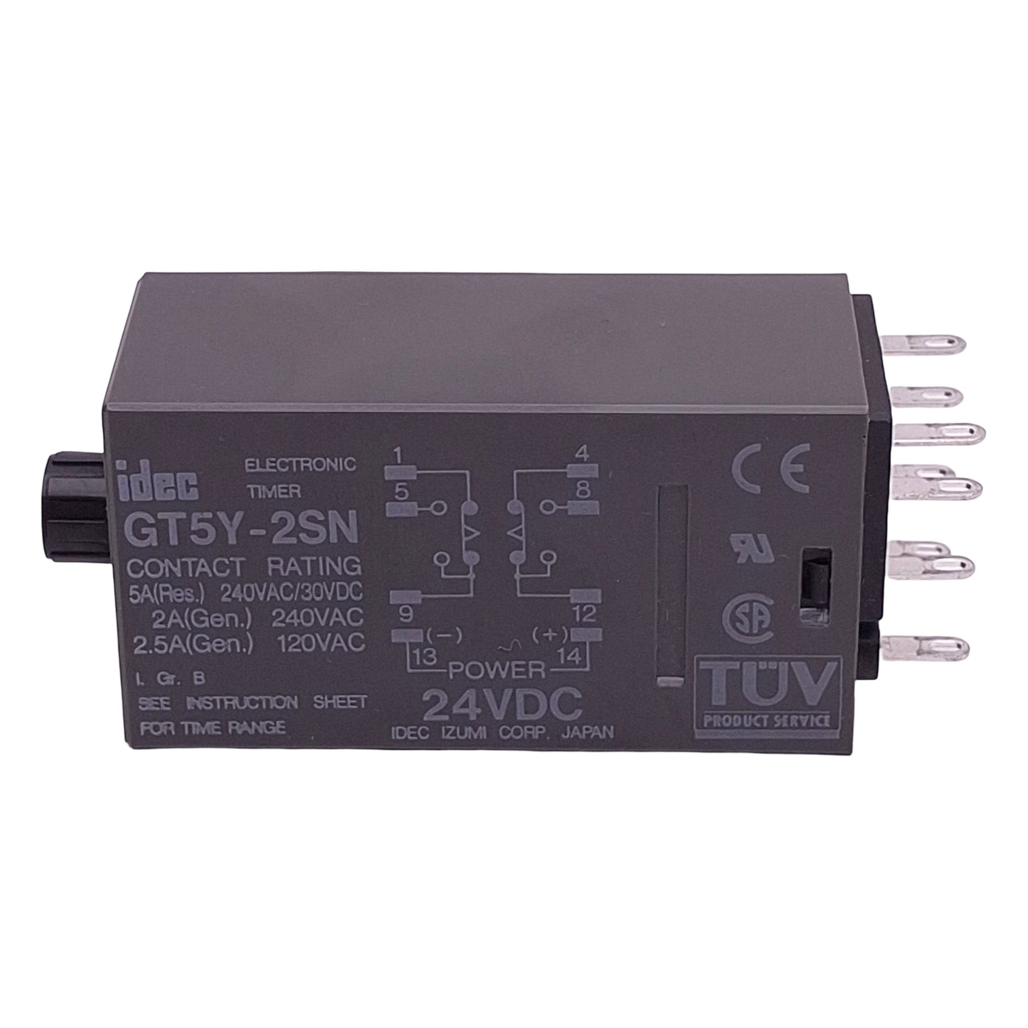 Used Idec GT5Y-2SN6D24 Miniature ON-Delay Timer, DPDT 5A, 6s/60s/6m/60m, 24VDC