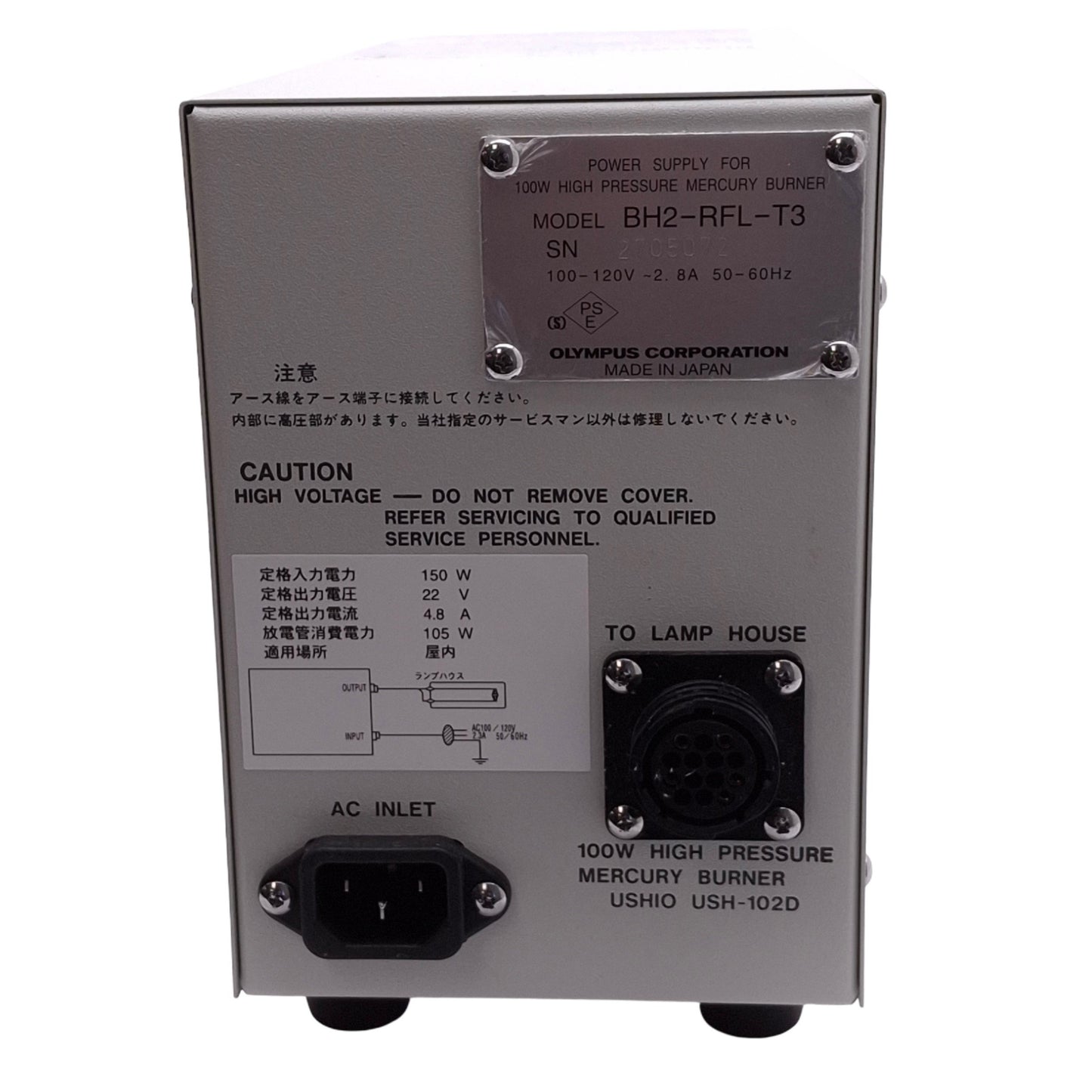 Used Olympus BH2-RFL-T3 Power Supply for High Pressure Mercury Burner, 100W, 100-120V