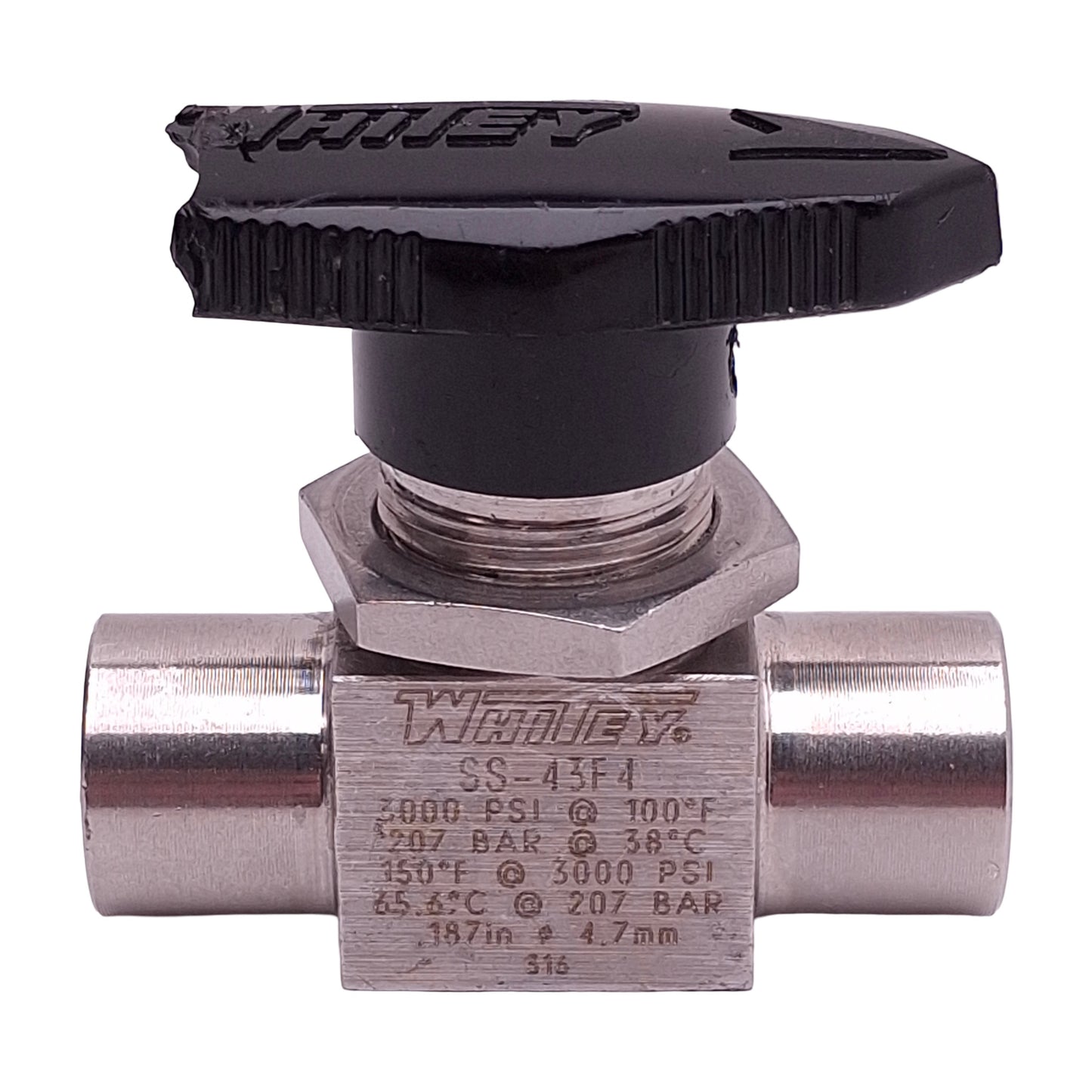 Used Whitey SS-43F4 Ball Valve 2-Way 1/4" x 1/4" Female NPT, 3000psi *Cracked Handle*