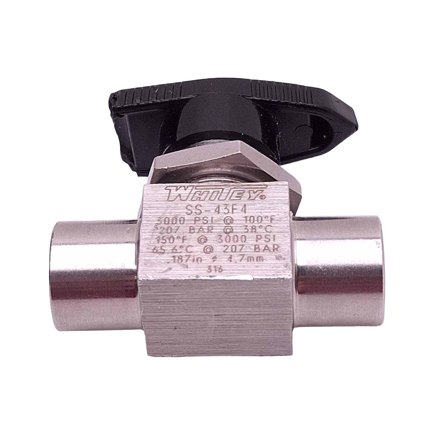 Used Whitey SS-43F4 Ball Valve 2-Way 1/4" x 1/4" Female NPT, 3000psi *Cracked Handle*