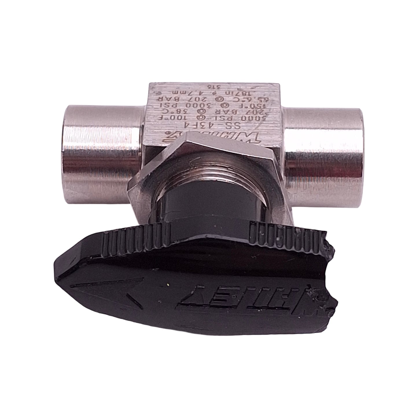 Used Whitey SS-43F4 Ball Valve 2-Way 1/4" x 1/4" Female NPT, 3000psi *Cracked Handle*