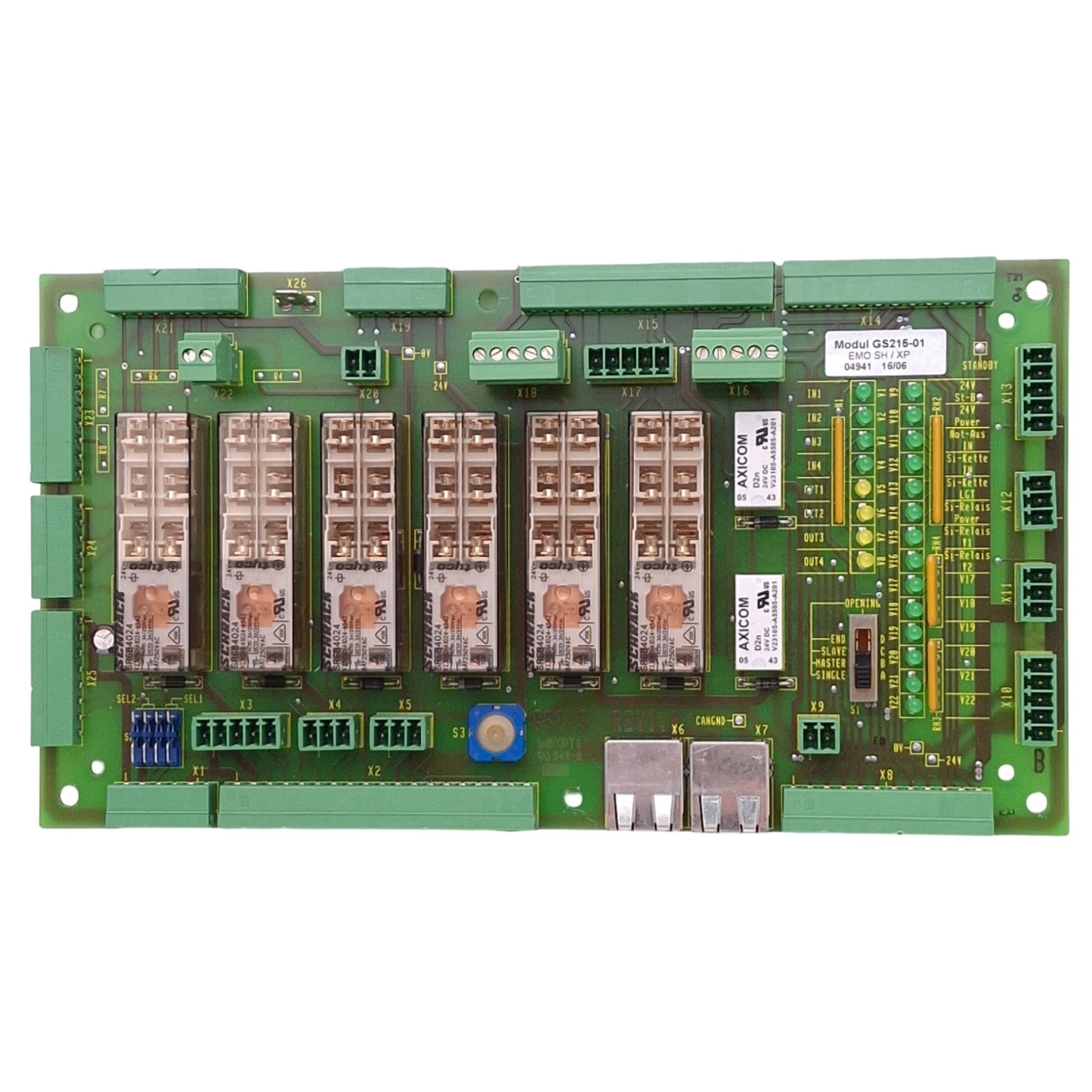 Used Kardex Remstar GS215-01 EMO SH/XP Board for Shuttle XP Lift System, RJ45