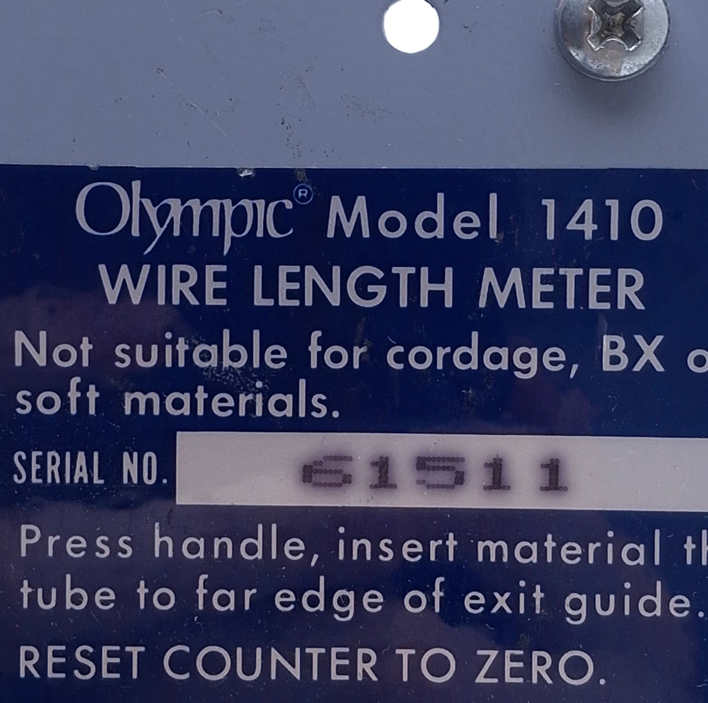 Used Olympic Instruments 1410 Wire Length Meter, Feet, ø1/64in-ø7/8in Flexible Wire