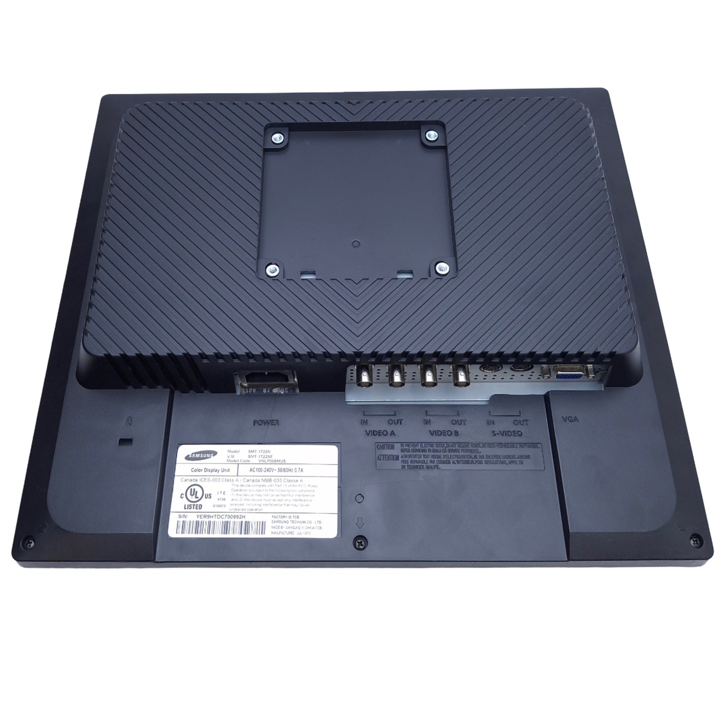 Used Samsung SMT-1722N 17" TFT-LCD Monitor 1280x1024 Res, 100-240VAC, 0.7A, 300cd/m2