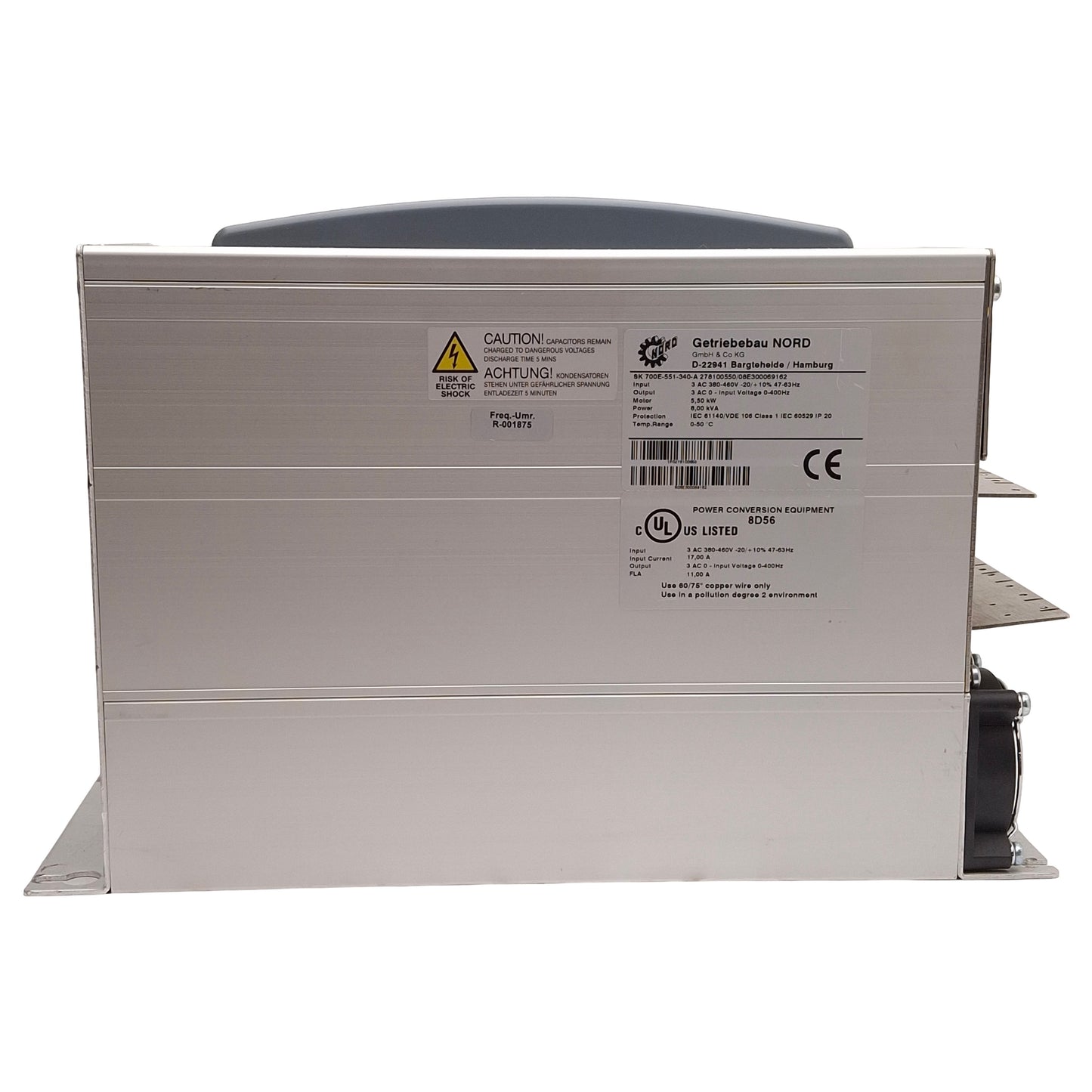 Used Nord SK 700E-551-340-A Inverter, 5.5kW, 3Ø, 380-460VAC In, 0-460VAC Out, 0-400Hz