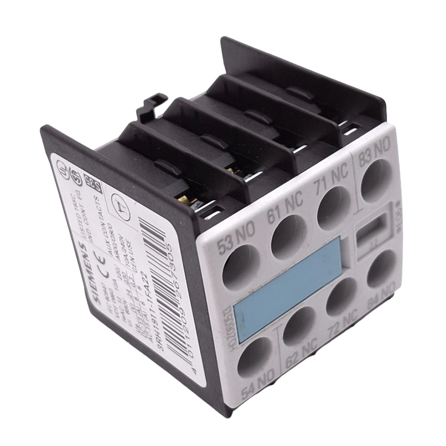 Used Siemens 3RH1911-1FA22 Auxiliary Contact Block, 2NO+2NC, 690VAC 10A Max