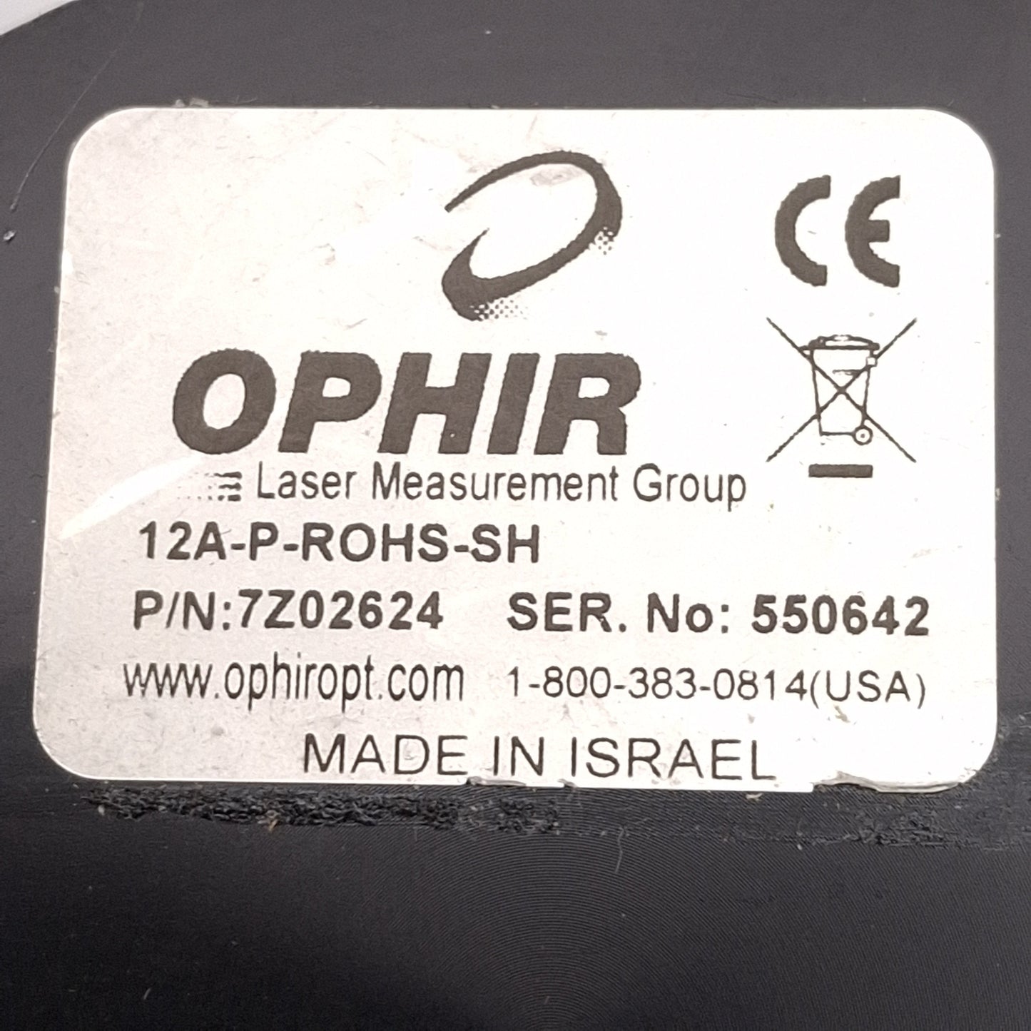 Used Ophir 12A-P-ROHS-SH 7Z02624 Laser Power/Energy Meter, 2mW-12W, 0.15-6µm, DB15