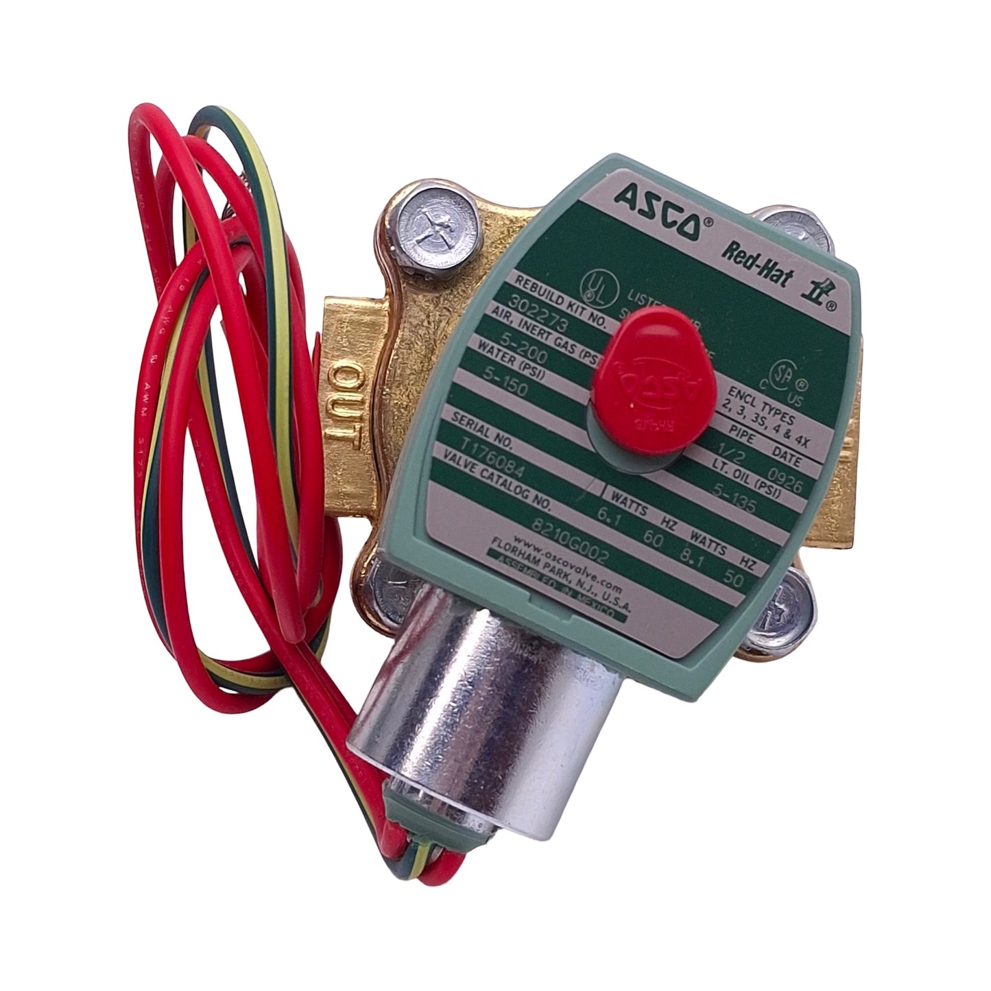 New ASCO 8210G002 Red-Hat Solenoid Valve, 2-Way NC, 1/2" Female NPT, 110-120VAC Coil