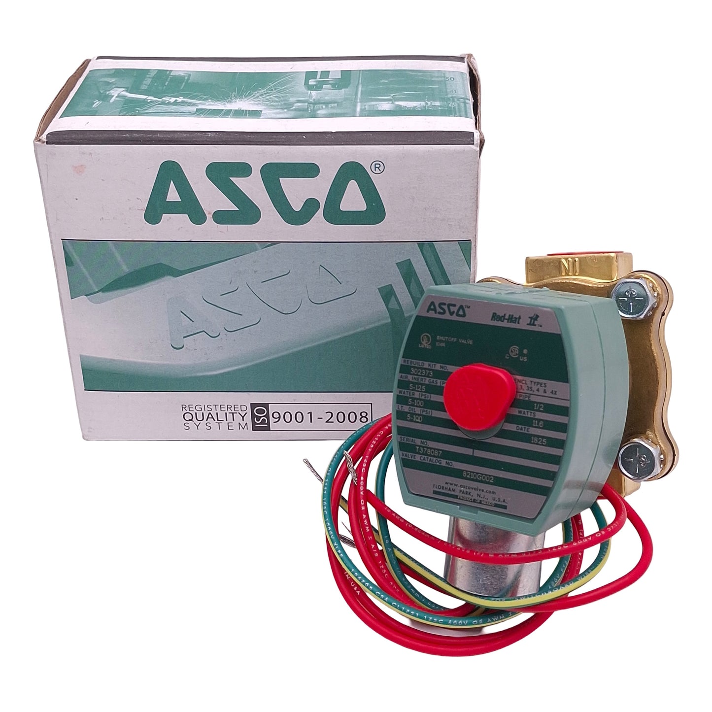 New ASCO 8210G002 Red-Hat Solenoid Valve, 2-Way N.C, 1/2in Female NPT, 24VDC Coil