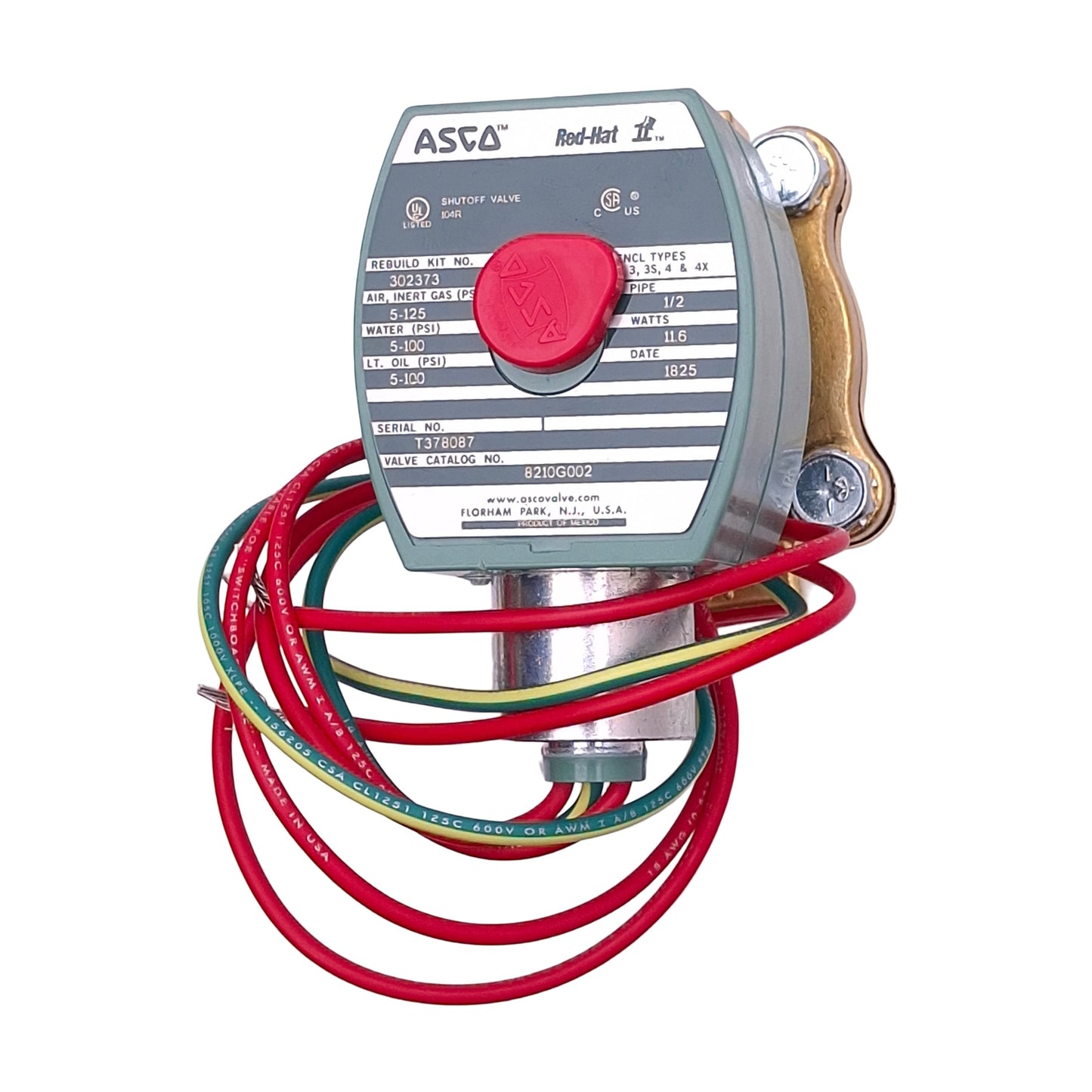 New ASCO 8210G002 Red-Hat Solenoid Valve, 2-Way N.C, 1/2in Female NPT, 24VDC Coil