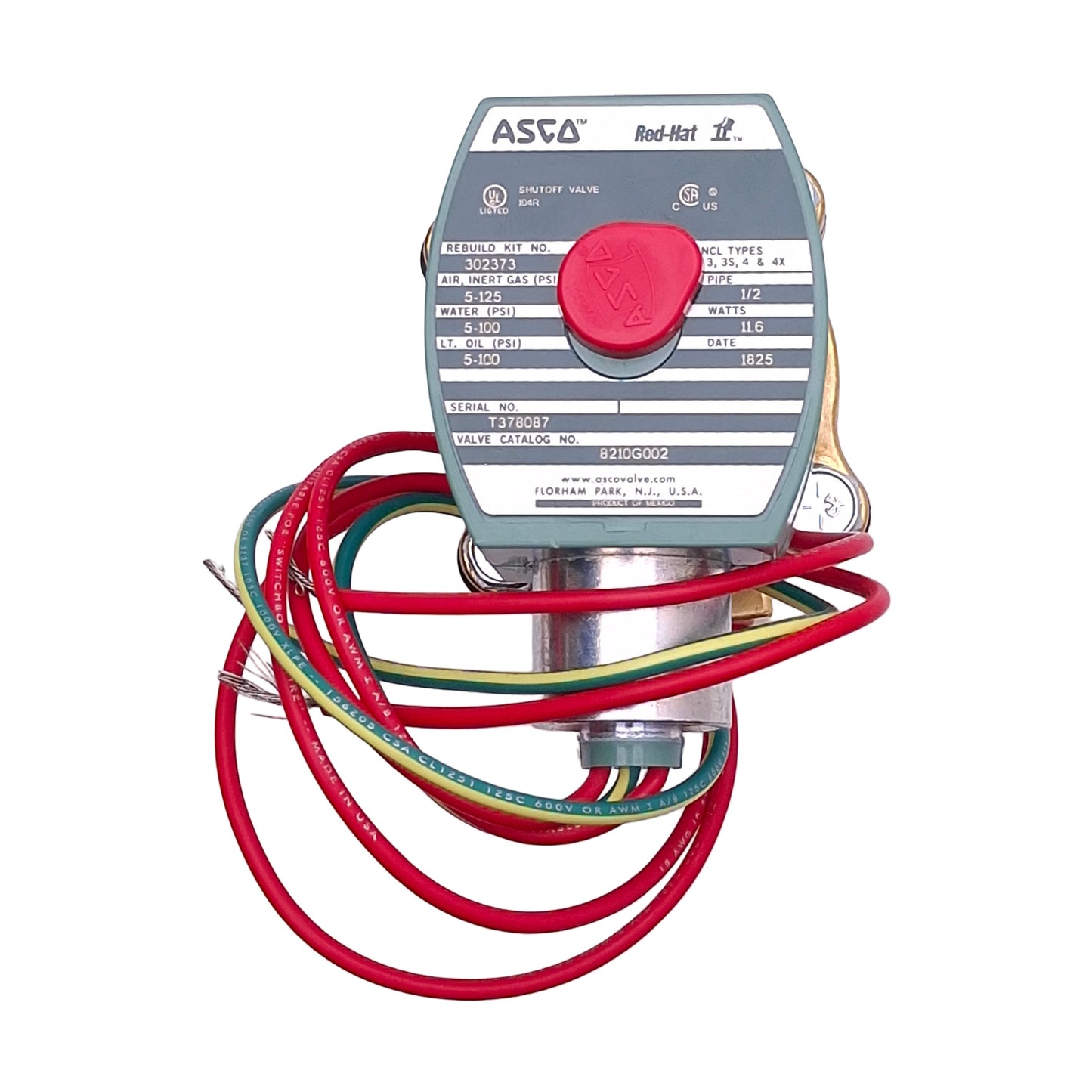 New ASCO 8210G002 Red-Hat Solenoid Valve, 2-Way N.C, 1/2in Female NPT, 24VDC Coil