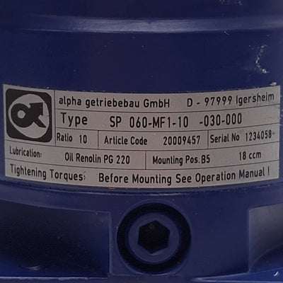 Used Alpha SP060-MF1-010-030-000 Planetary Gearbox 10:1 3/8" Bore 5/8" Shaft NEMA 23