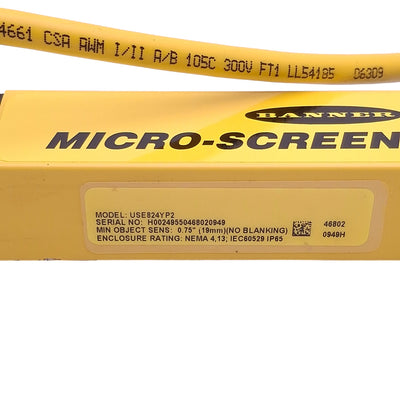 New – Open box Banner USE424YP2 MICRO-SCREEN Emitter 8-Beam, 9m Range, 19mm MODS, 5Pin M12 Male