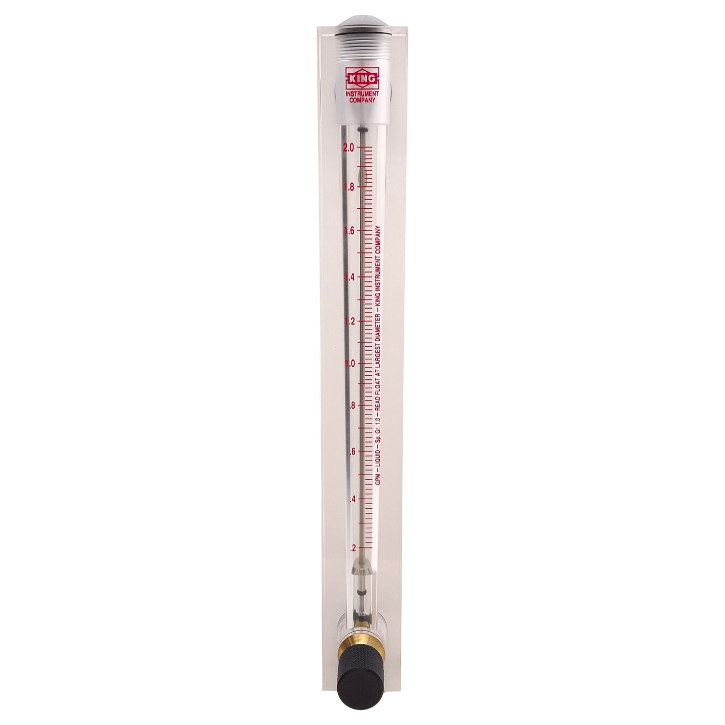 New King 75302117C-02 Acrylic Tube Flowmeter, 0.2-2.0gpm, 150psig Water, 1/2in NPT