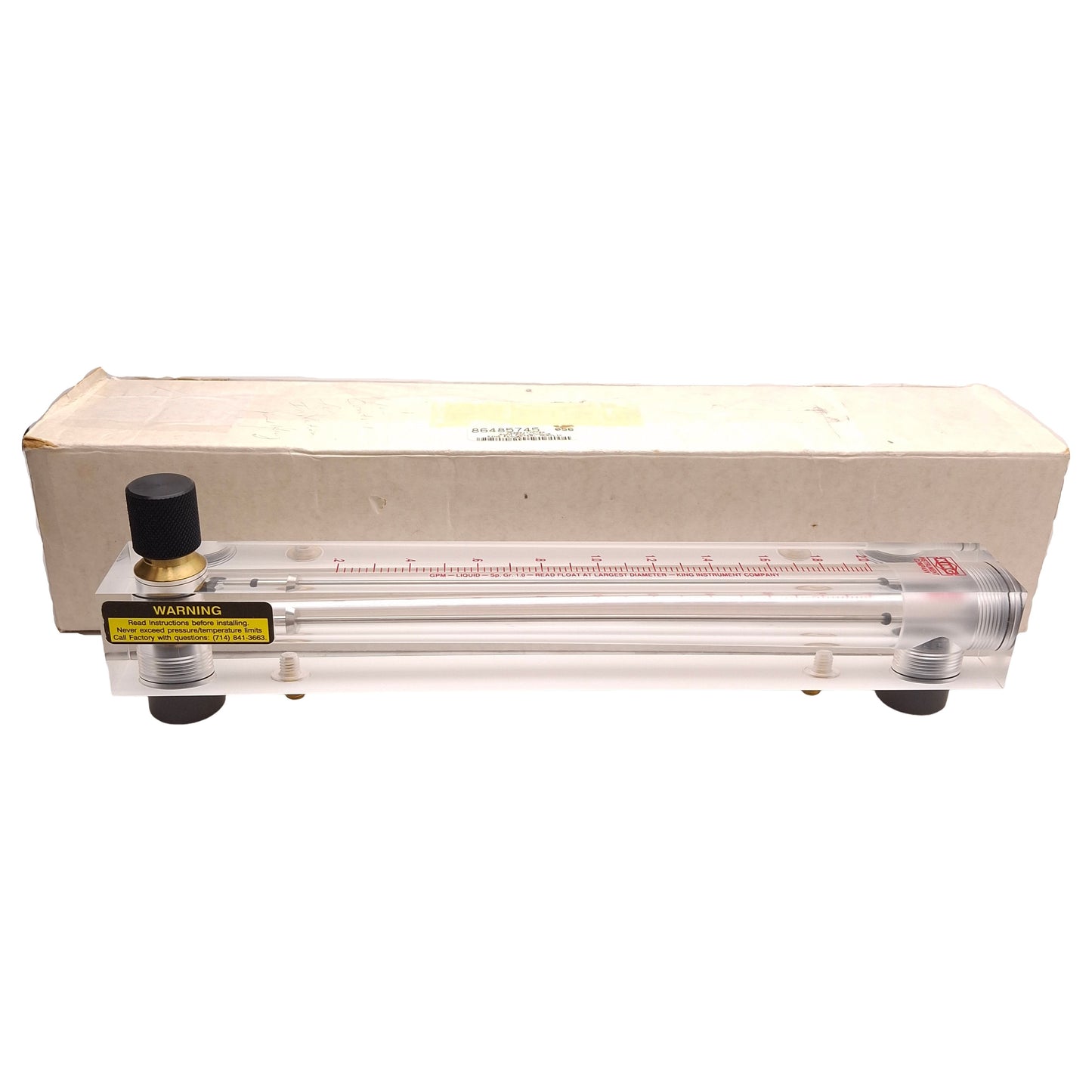 New King 75302117C-02 Acrylic Tube Flowmeter, 0.2-2.0gpm, 150psig Water, 1/2in NPT