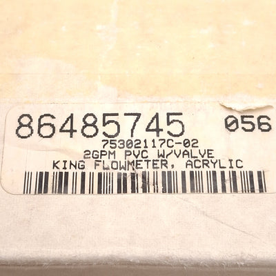 New King 75302117C-02 Acrylic Tube Flowmeter, 0.2-2.0gpm, 150psig Water, 1/2in NPT