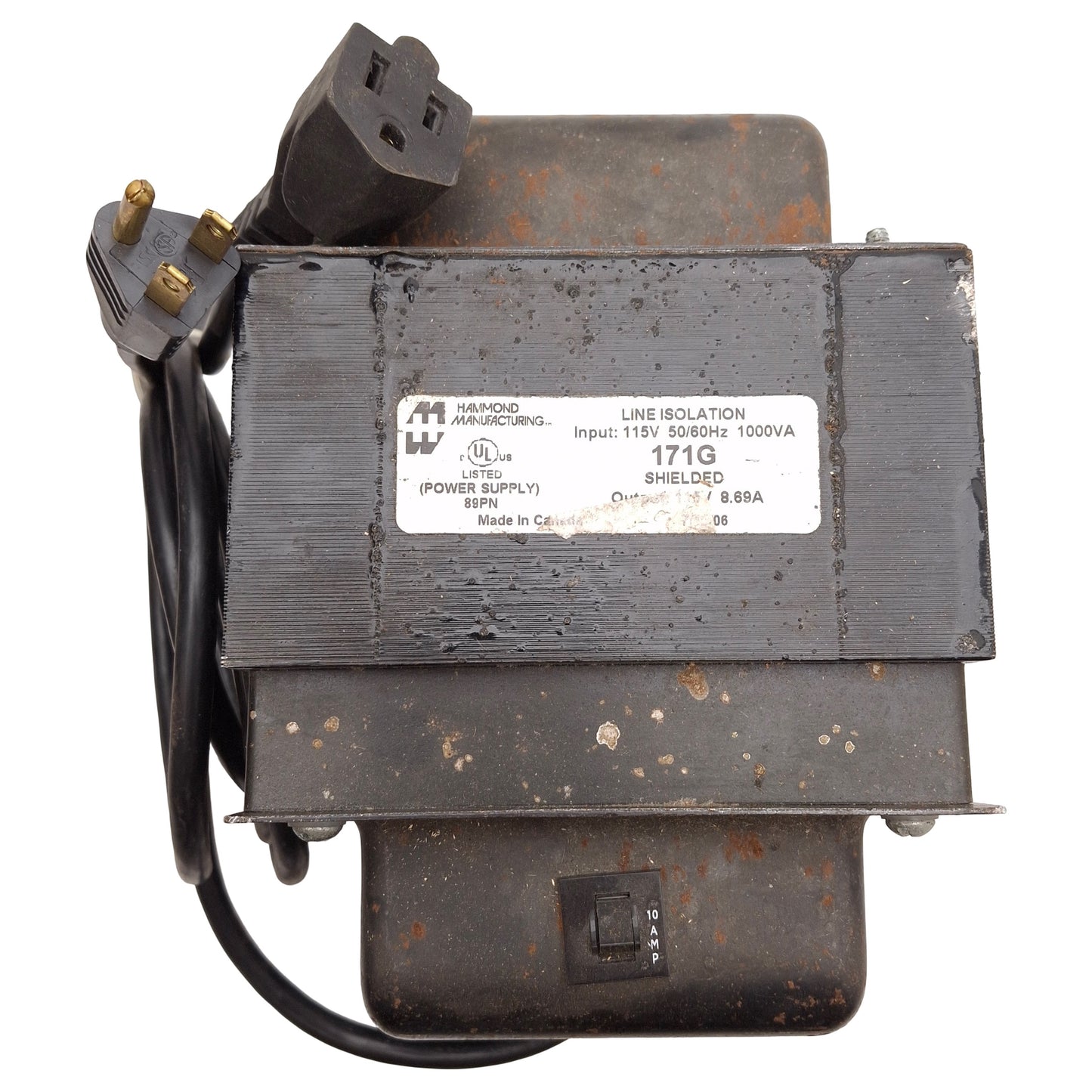 Used Hammond 171G Plug-In Isolation Transformer, 1000VA, 115VAC Prim/Sec, NEMA 5-15