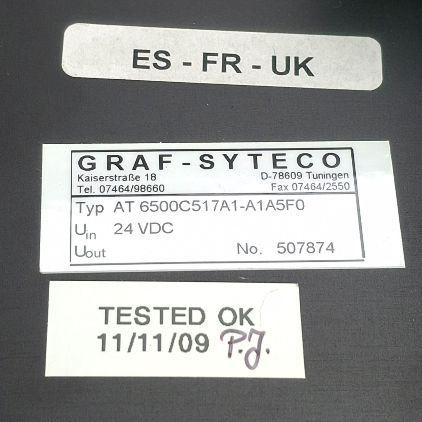 Used Graf Syteco AT6500C517A1-A1A5F0 Operating Panel - HMI, 24VDC, 5.25in Display
