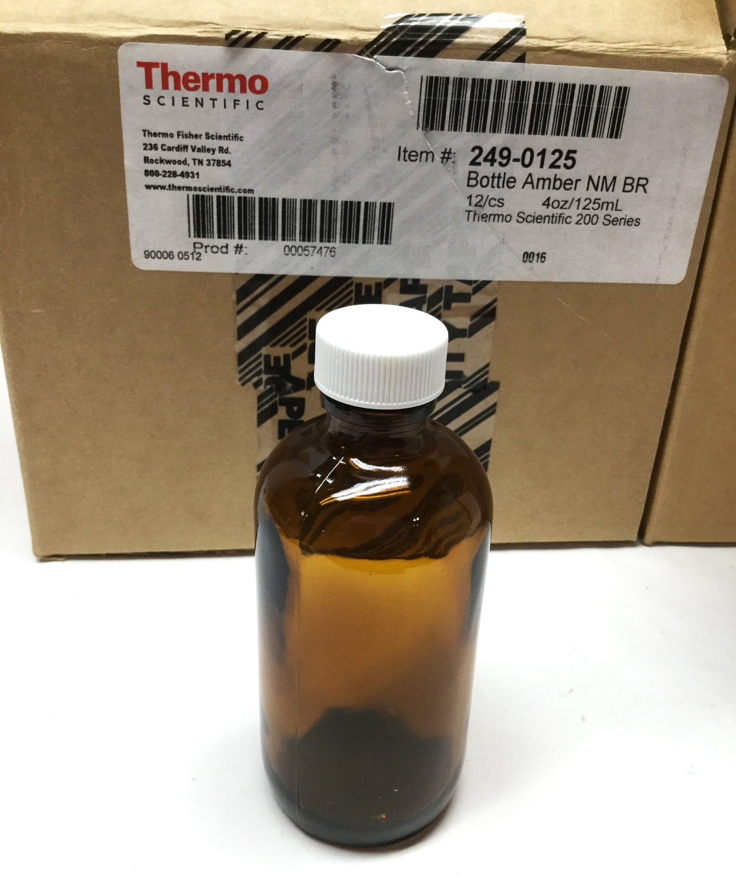 New – Open box Lot of 23 Thermo Scientific 249-0125 Amber Narrow Mouth Glass Bottles 125mL /4oz