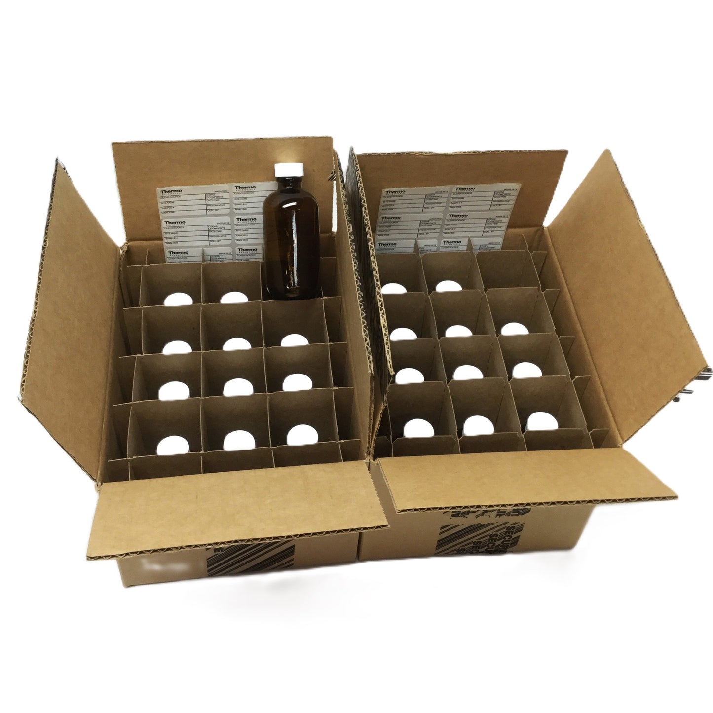 New – Open box Lot of 23 Thermo Scientific 249-0125 Amber Narrow Mouth Glass Bottles 125mL /4oz